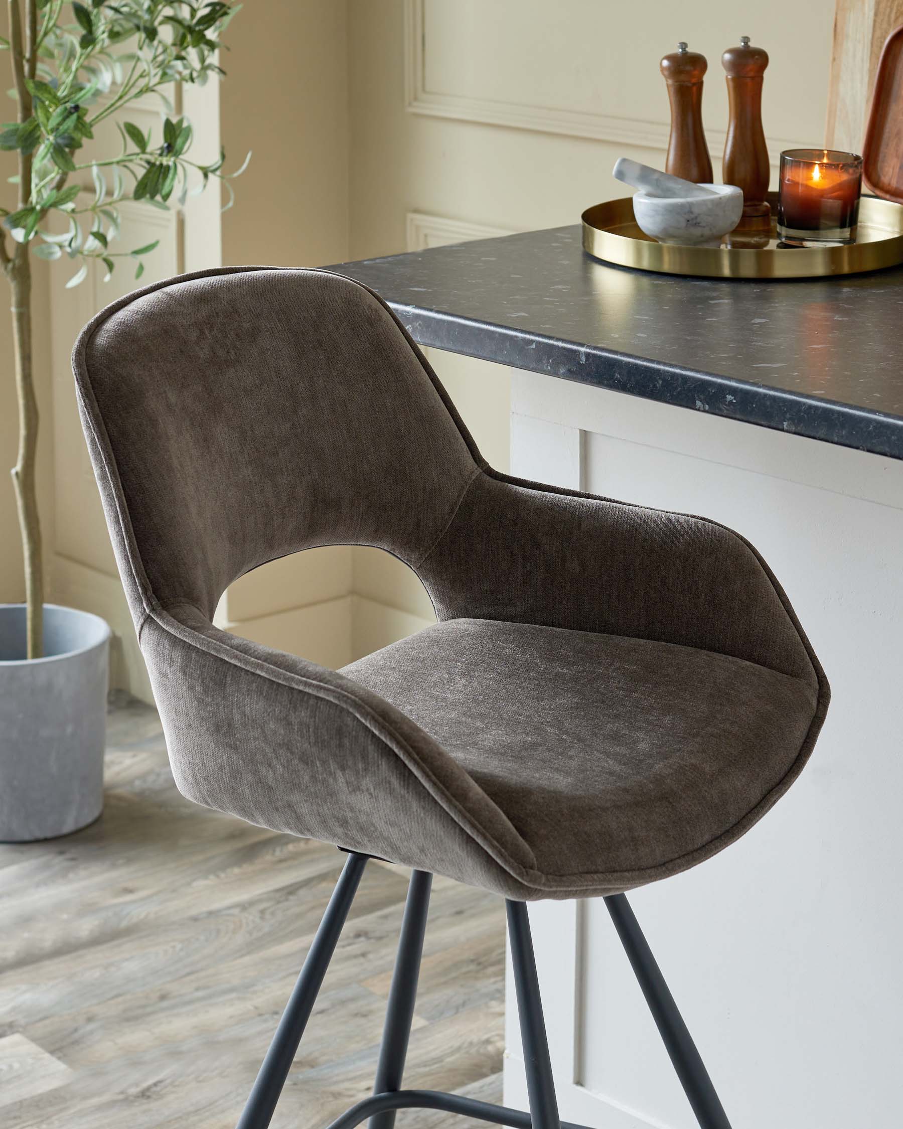Marlow mocha fabric swivel bar stool - Image 3