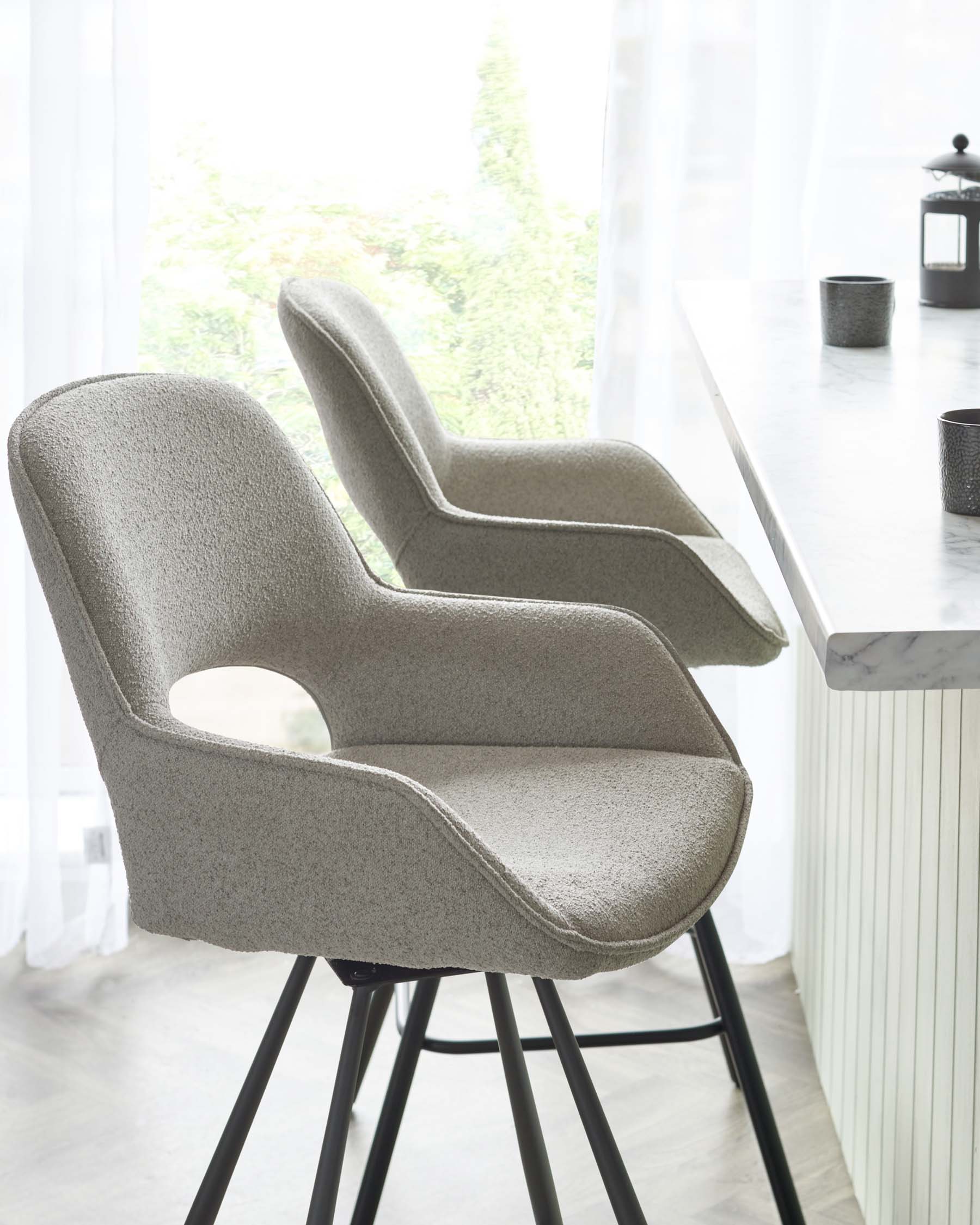Marlow Swivel Black Metal Bar Stool Light Grey Boucle - Image 4