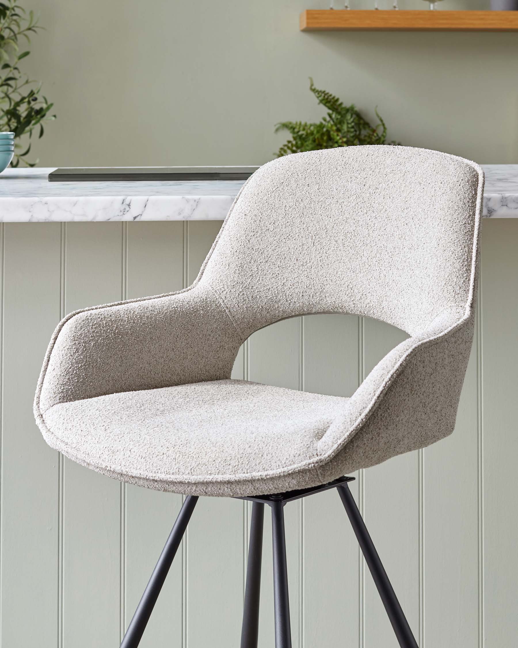 Marlow Swivel Black Metal Bar Stool Light Grey Boucle - Image 6