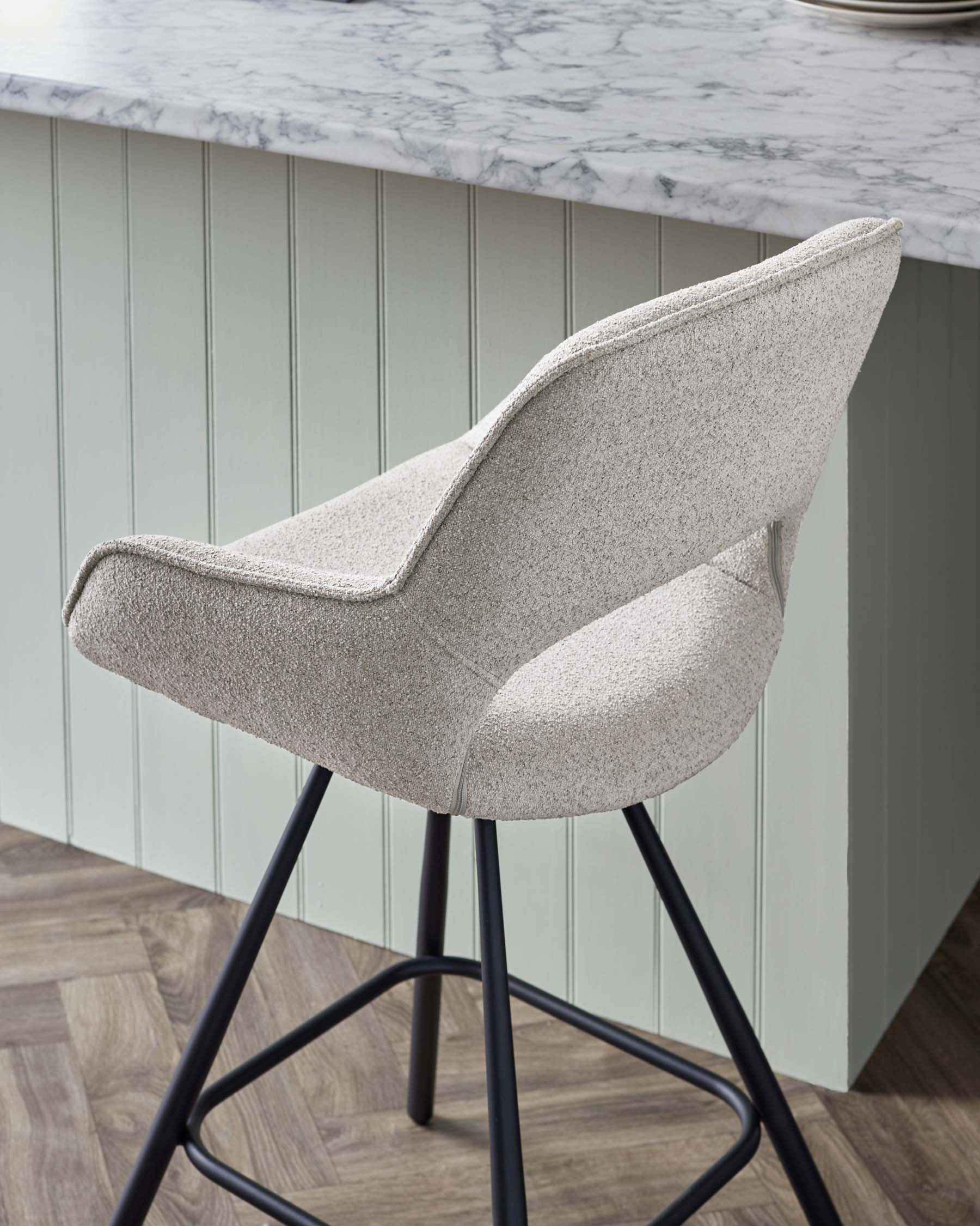 Marlow Swivel Black Metal Bar Stool Light Grey Boucle - Image 7