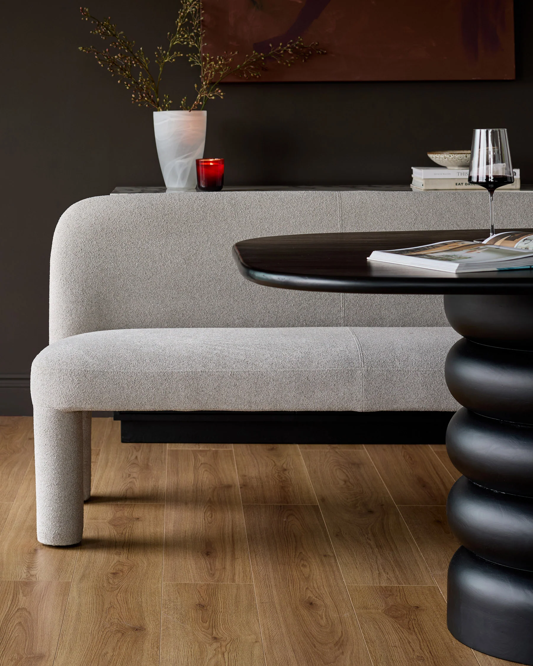Mason light grey boucle 3 seater dining bench - Image 10