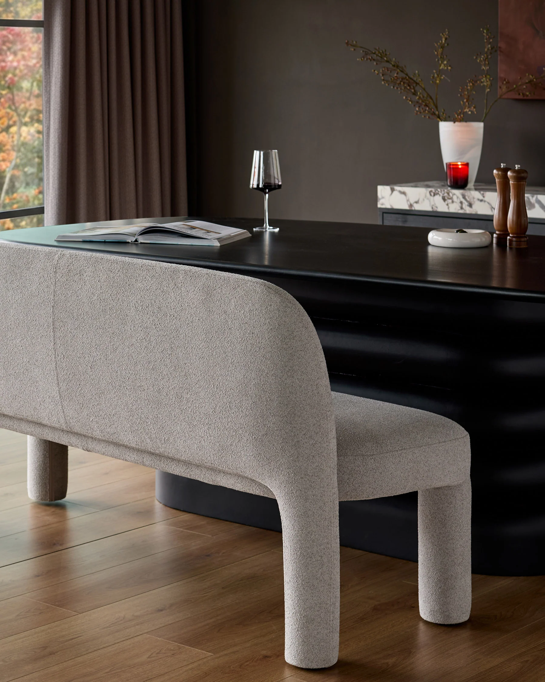 Mason light grey boucle 3 seater dining bench - Image 6