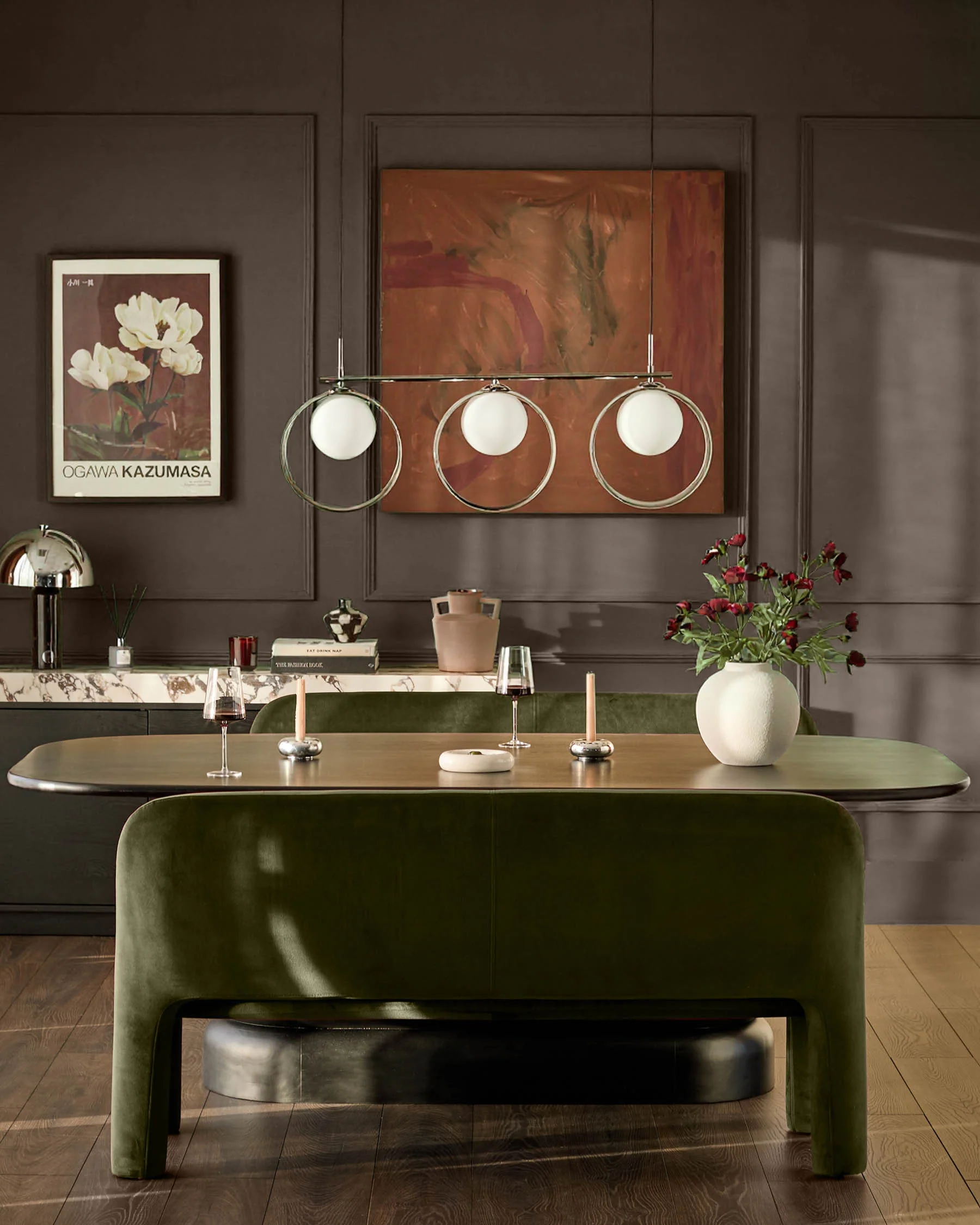 Mason olive green velvet 3 seater dining bench - Image 5