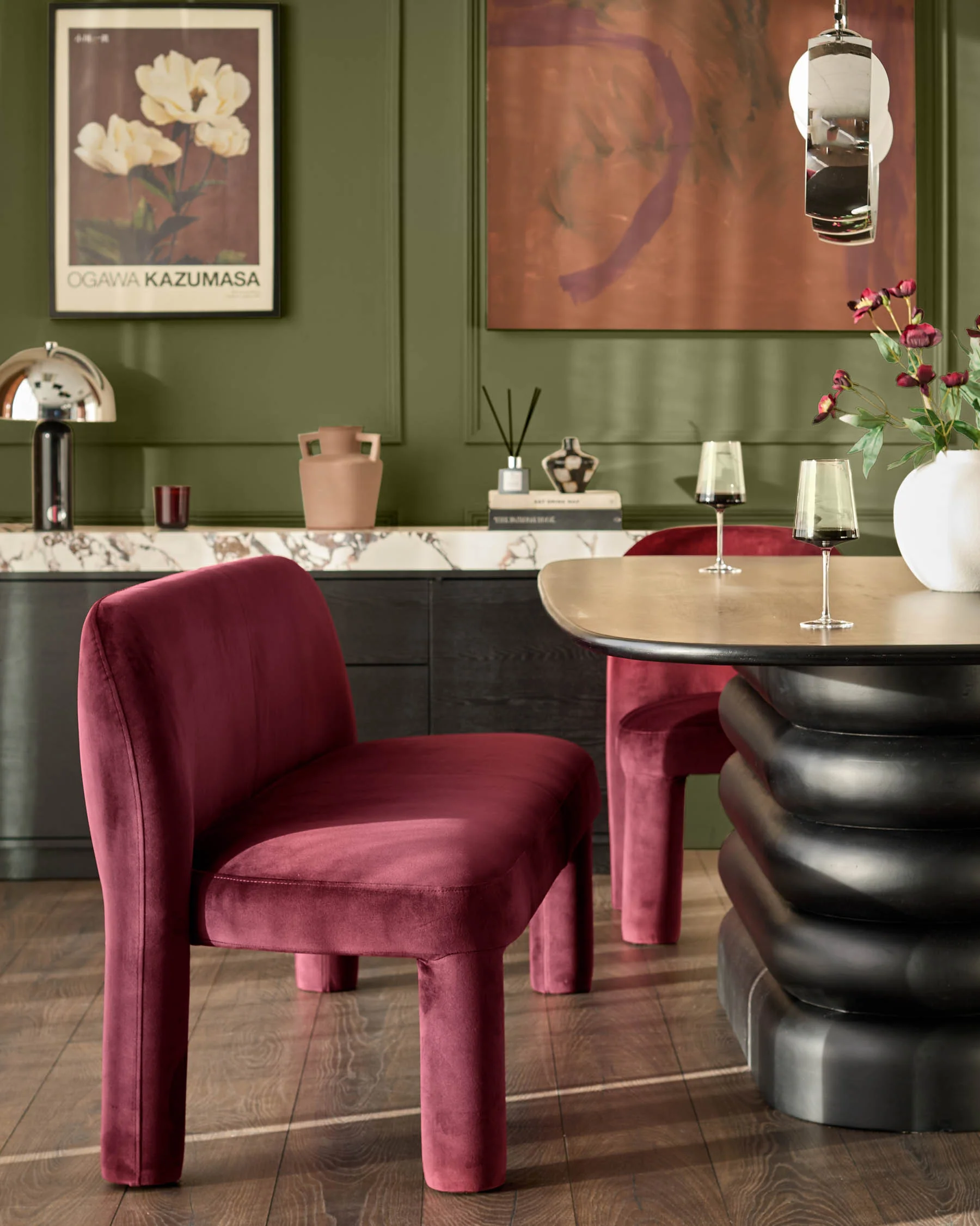 Mason plum velvet 3 seater dining bench - Image 2