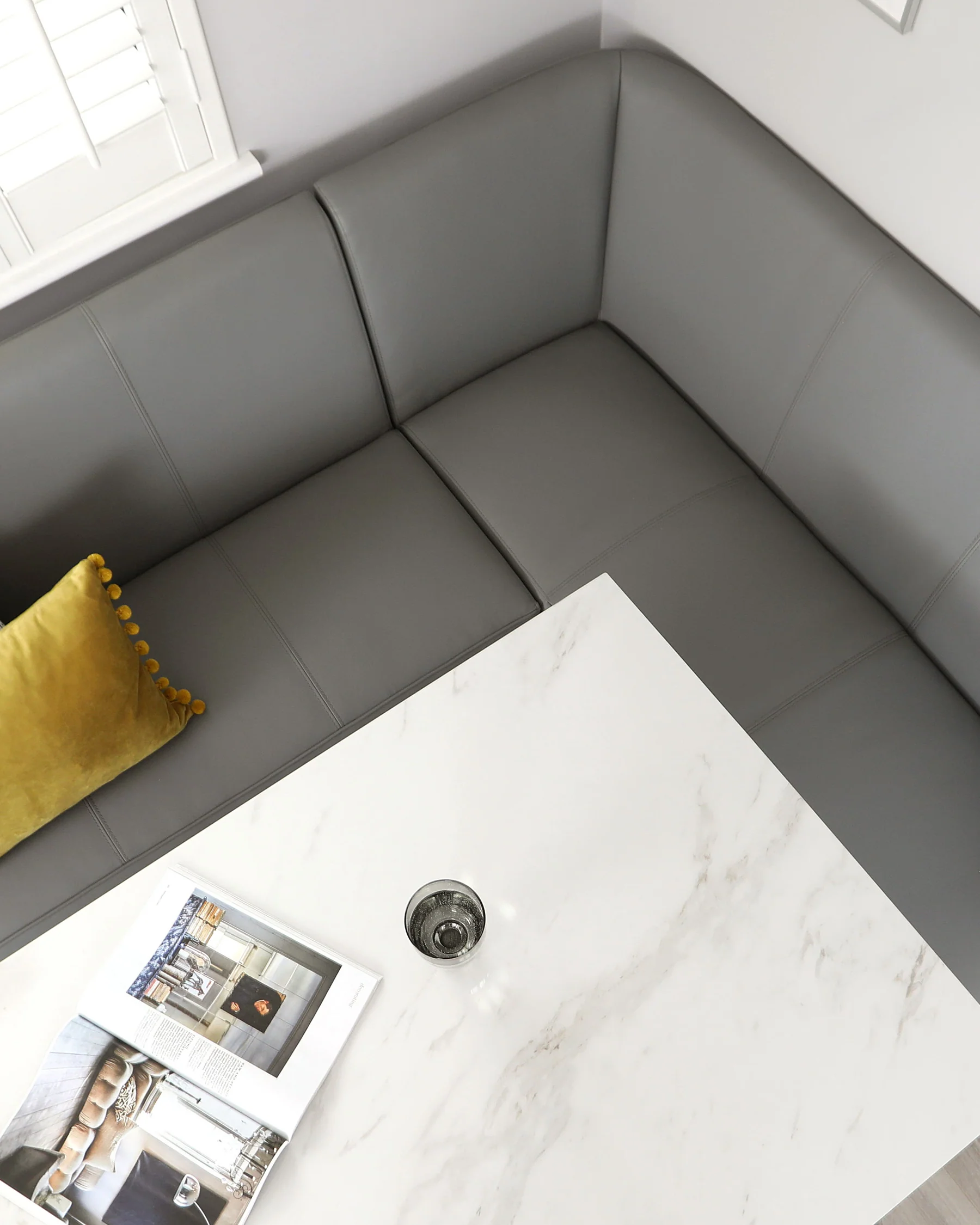 Mellow 5 Seater Mid Grey Faux Leather And Stainless Steel Left Hand Corner Bench - Image 2