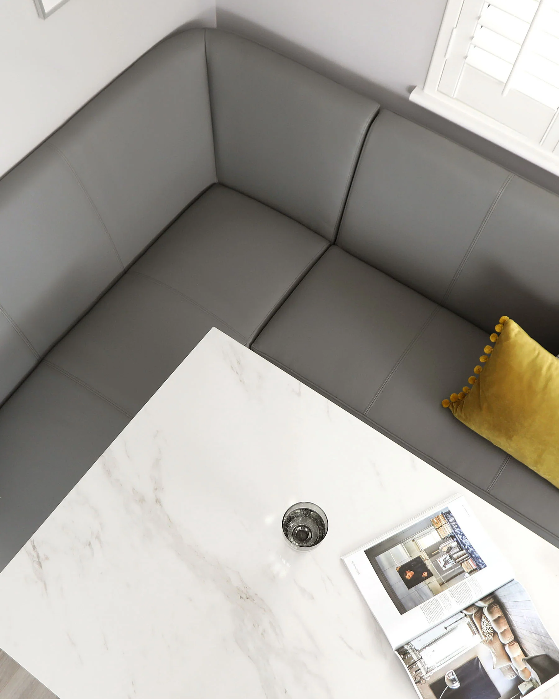 Mellow Mid Grey Faux Leather & Brushed Stainless Steel 5 Seater Right Hand Corner Bench - Image 3