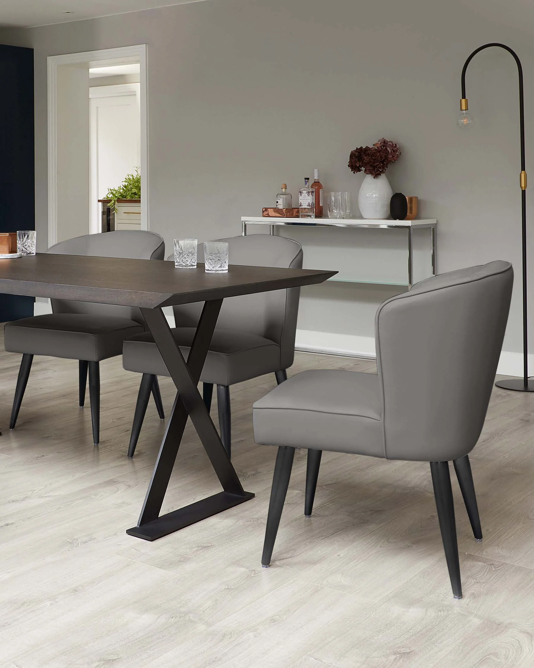 Mellow Mid Grey Faux Leather Dining Chair With Black Legs - Image 2