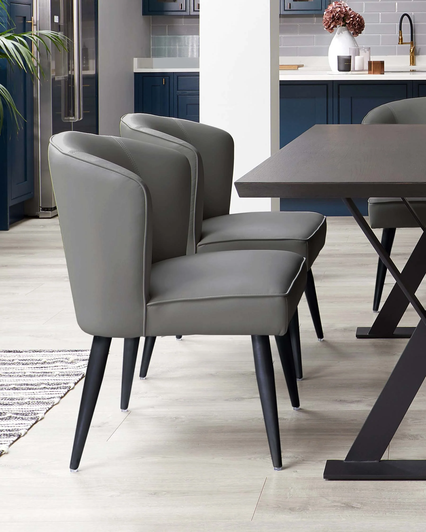 Mellow Mid Grey Faux Leather Dining Chair With Black Legs - Image 4
