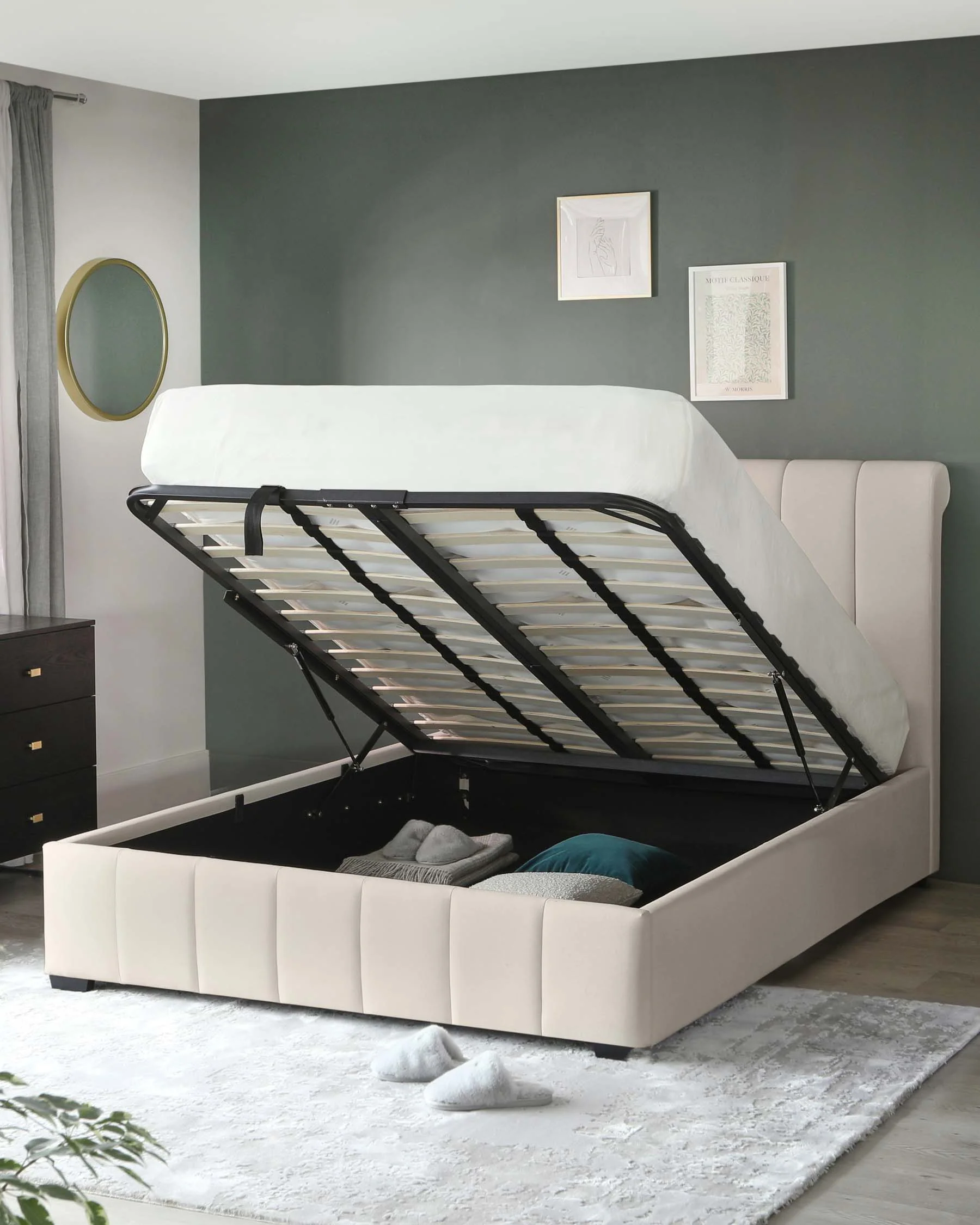 Mila Cream Fabric Super King Size Ottoman Storage Bed - Image 2