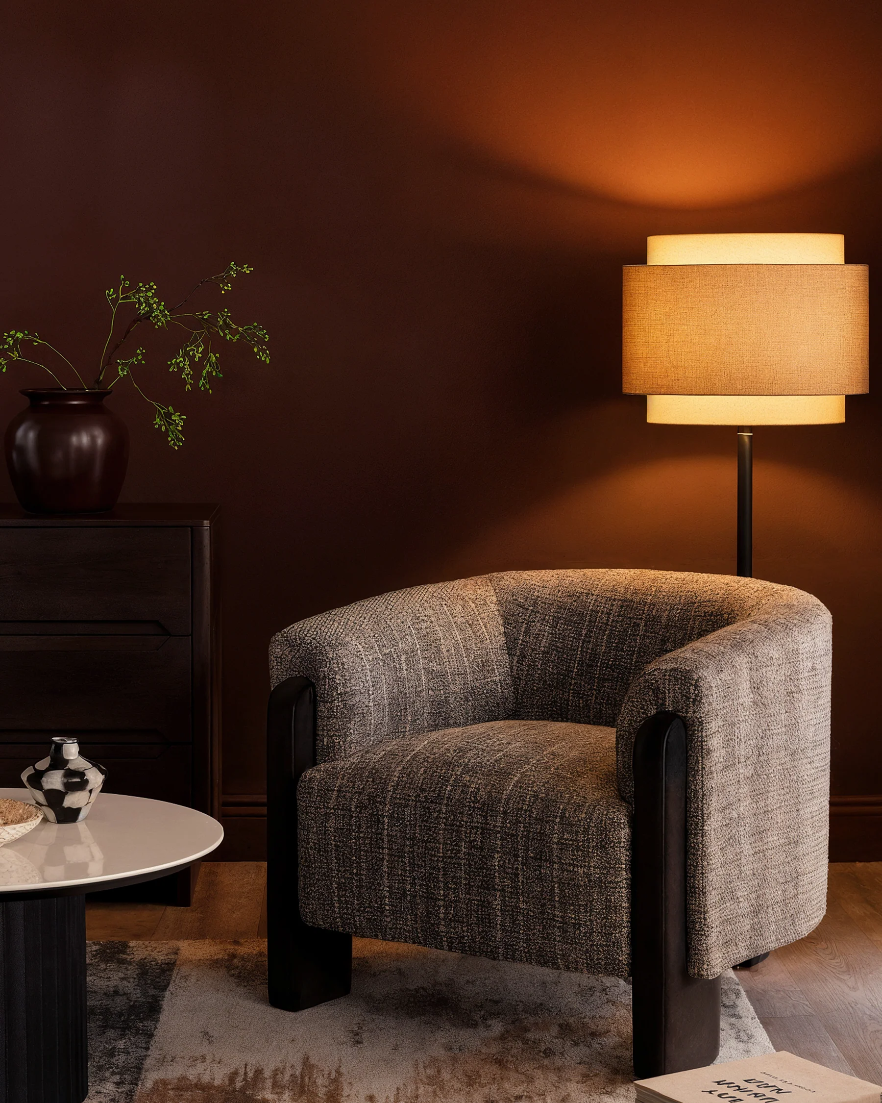 Miles dark chocolate mixed material occasional chair - Image 2