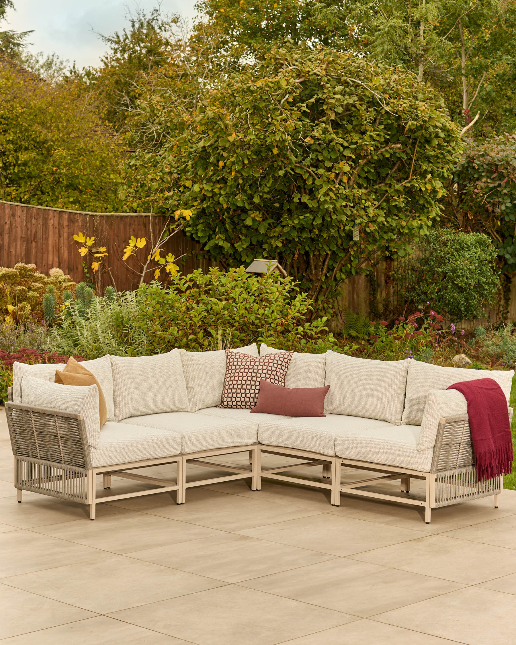 Minori natural garden corner bench and coffee table set - Image 4