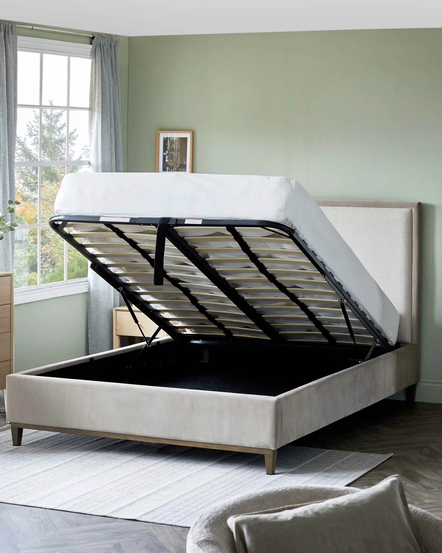Monica Champagne King Size Velvet & Fabric Ottoman Storage Bed - Image 3