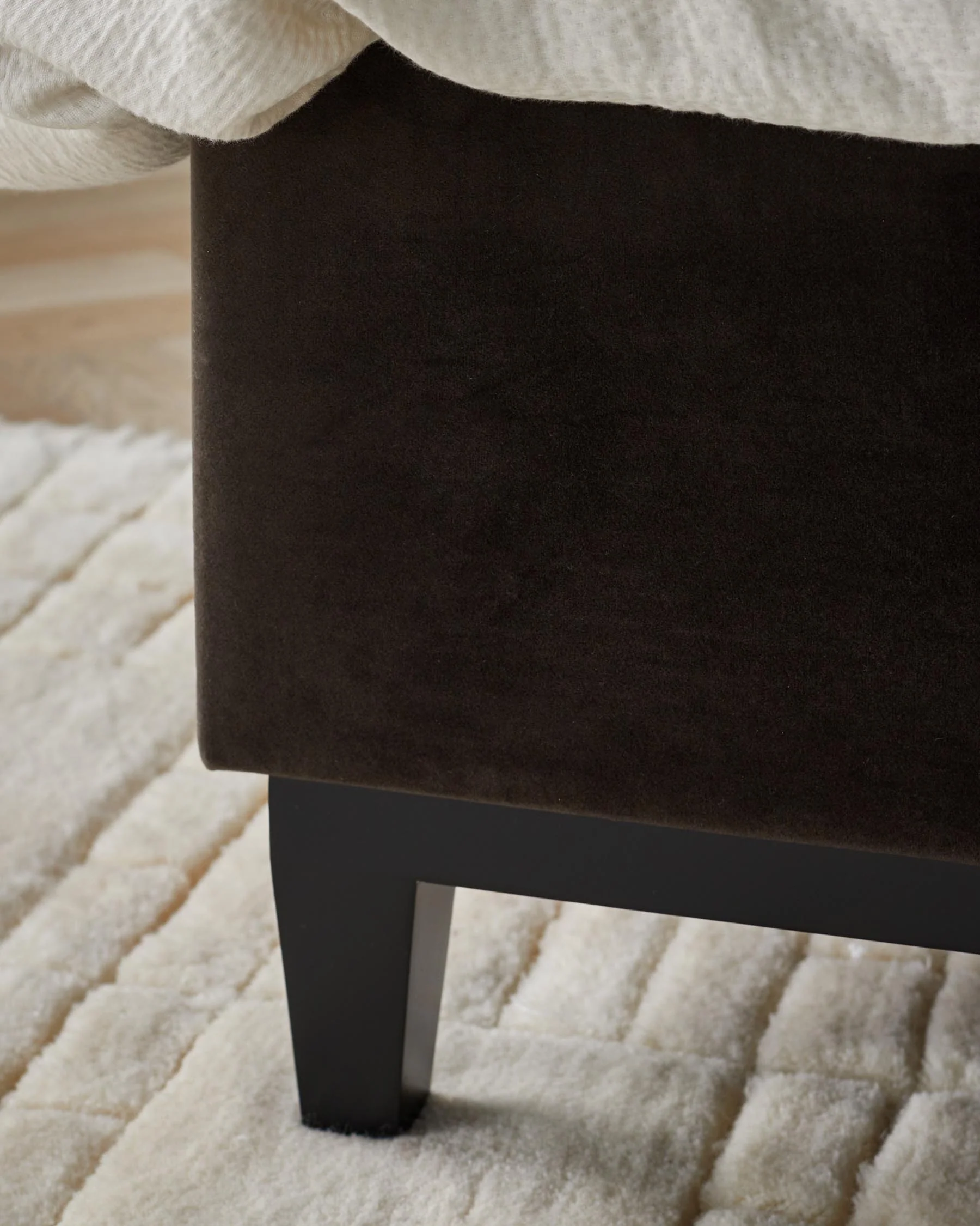Monica grey fabric and dark chocolate velvet king size ottoman storage bed - Image 6