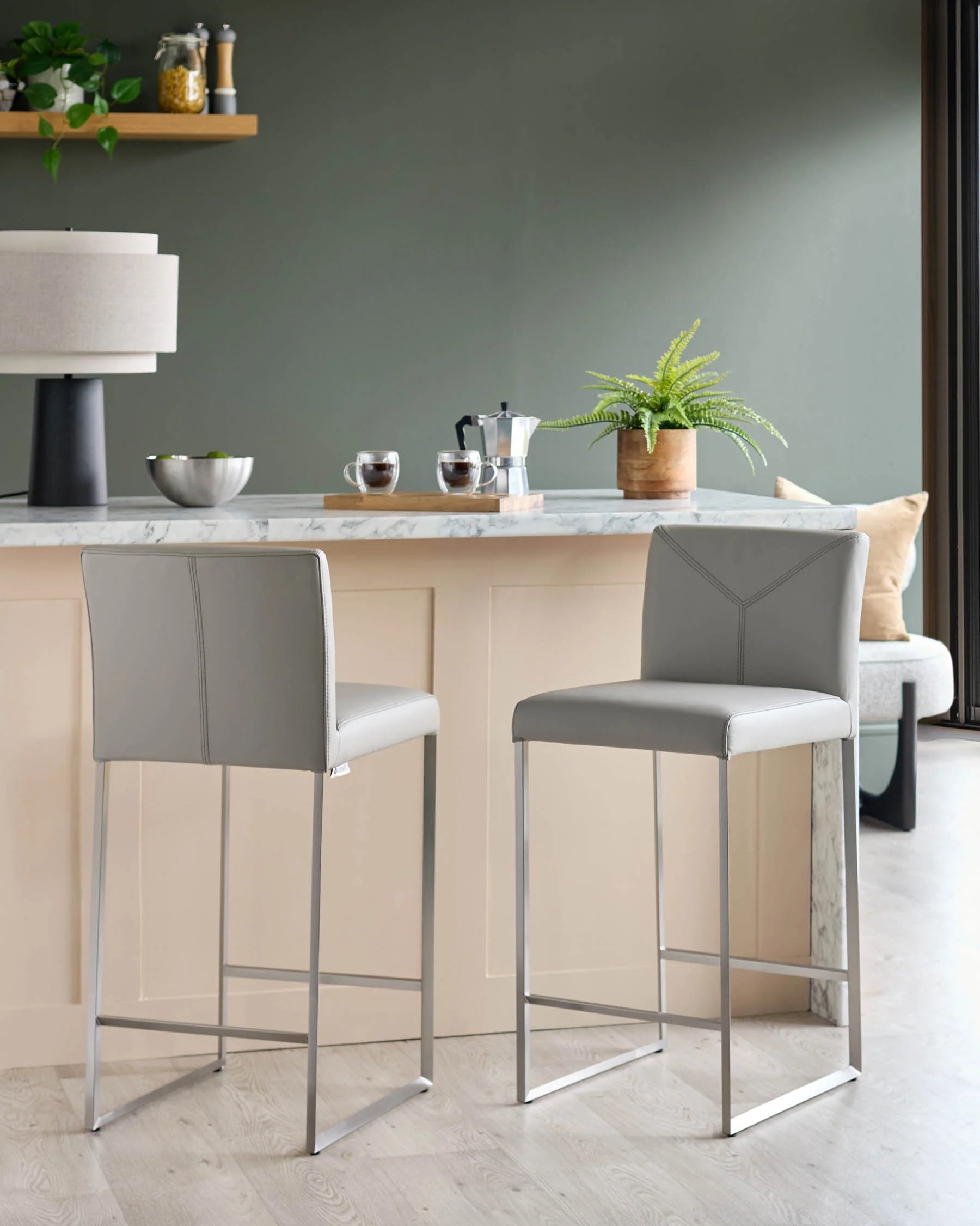 Monti Light Grey Leather Bar Stool - Image 2