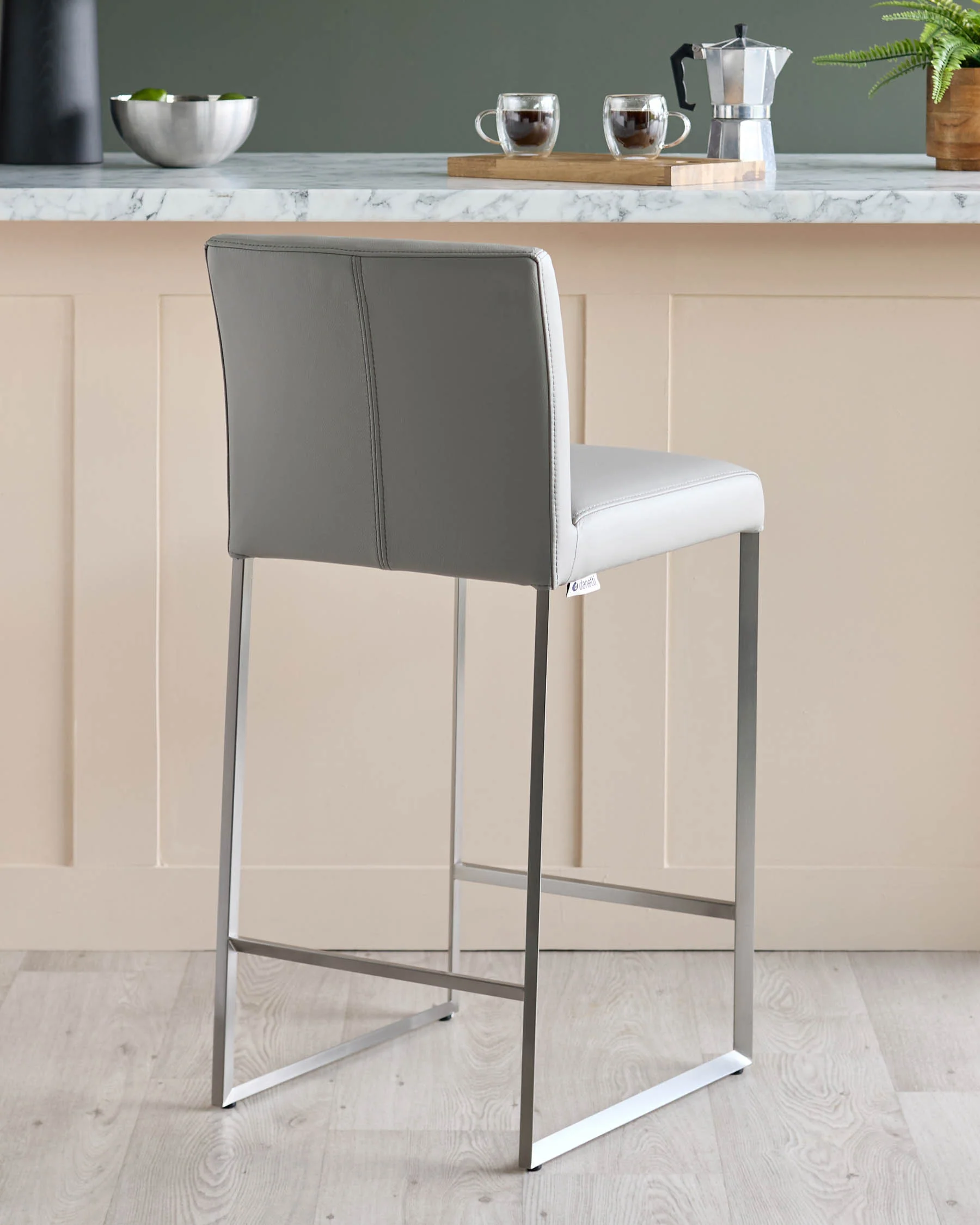 Monti Light Grey Leather Bar Stool - Image 3