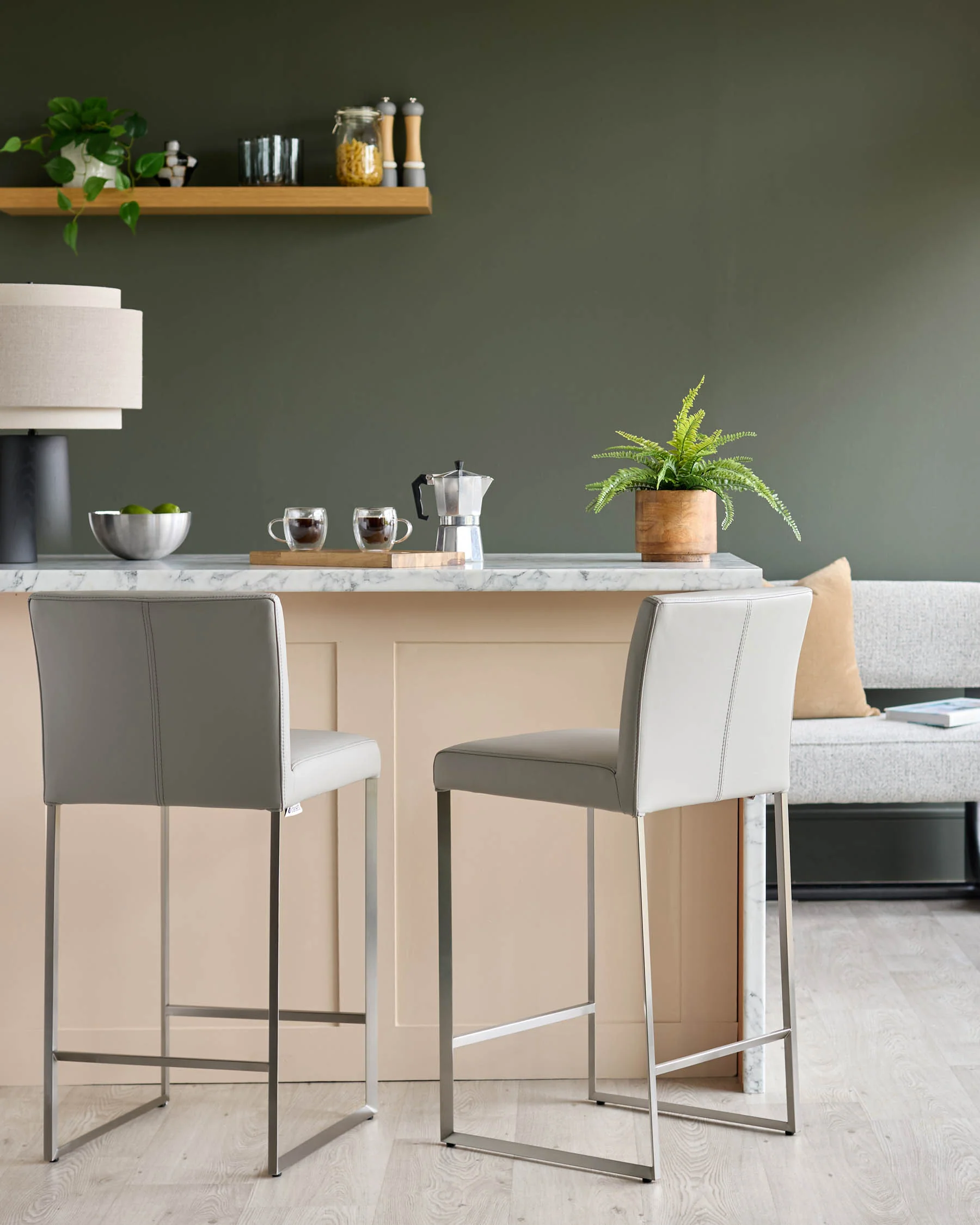Monti Light Grey Leather Bar Stool - Image 4