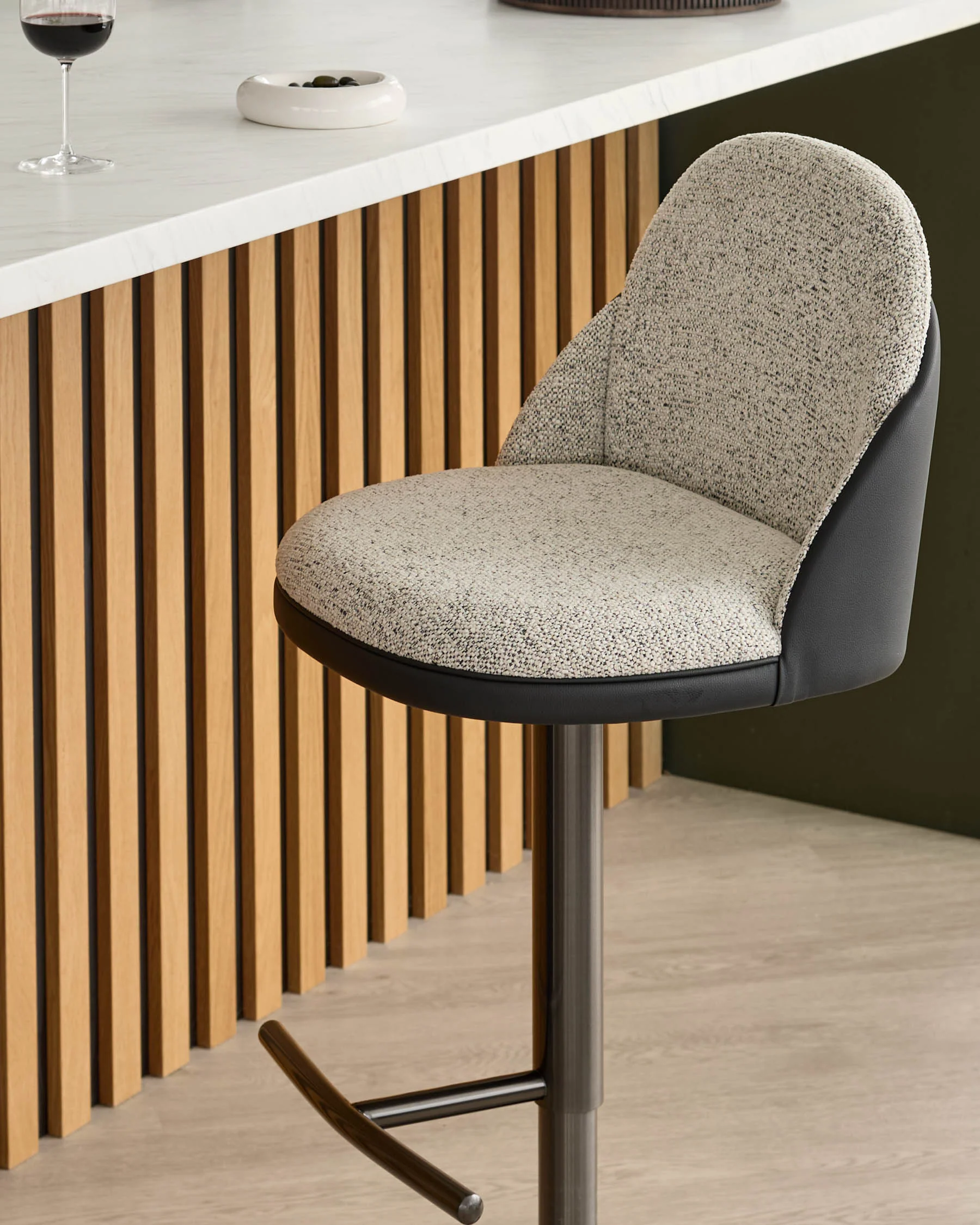 Myra grey fabric and black faux leather gas lift bar stool - Image 4
