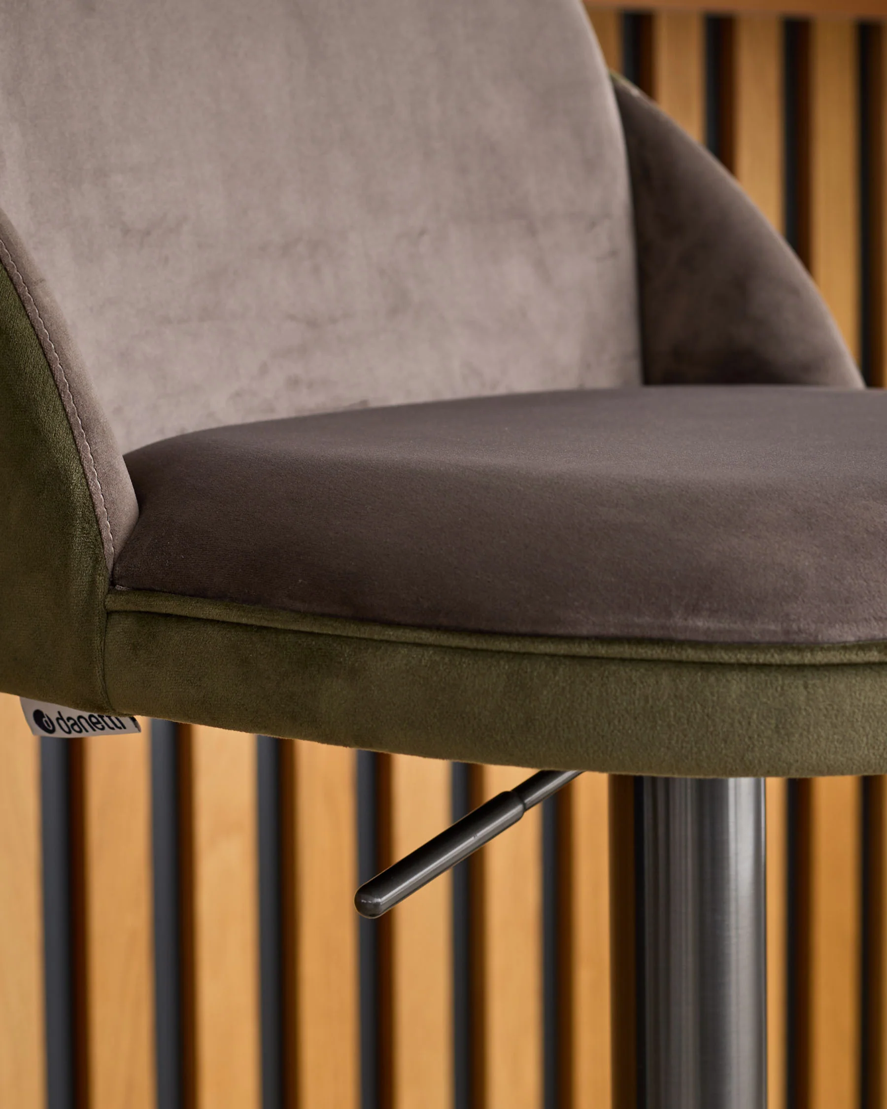 Myra olive green velvet and mocha velvet gas lift bar stool - Image 7