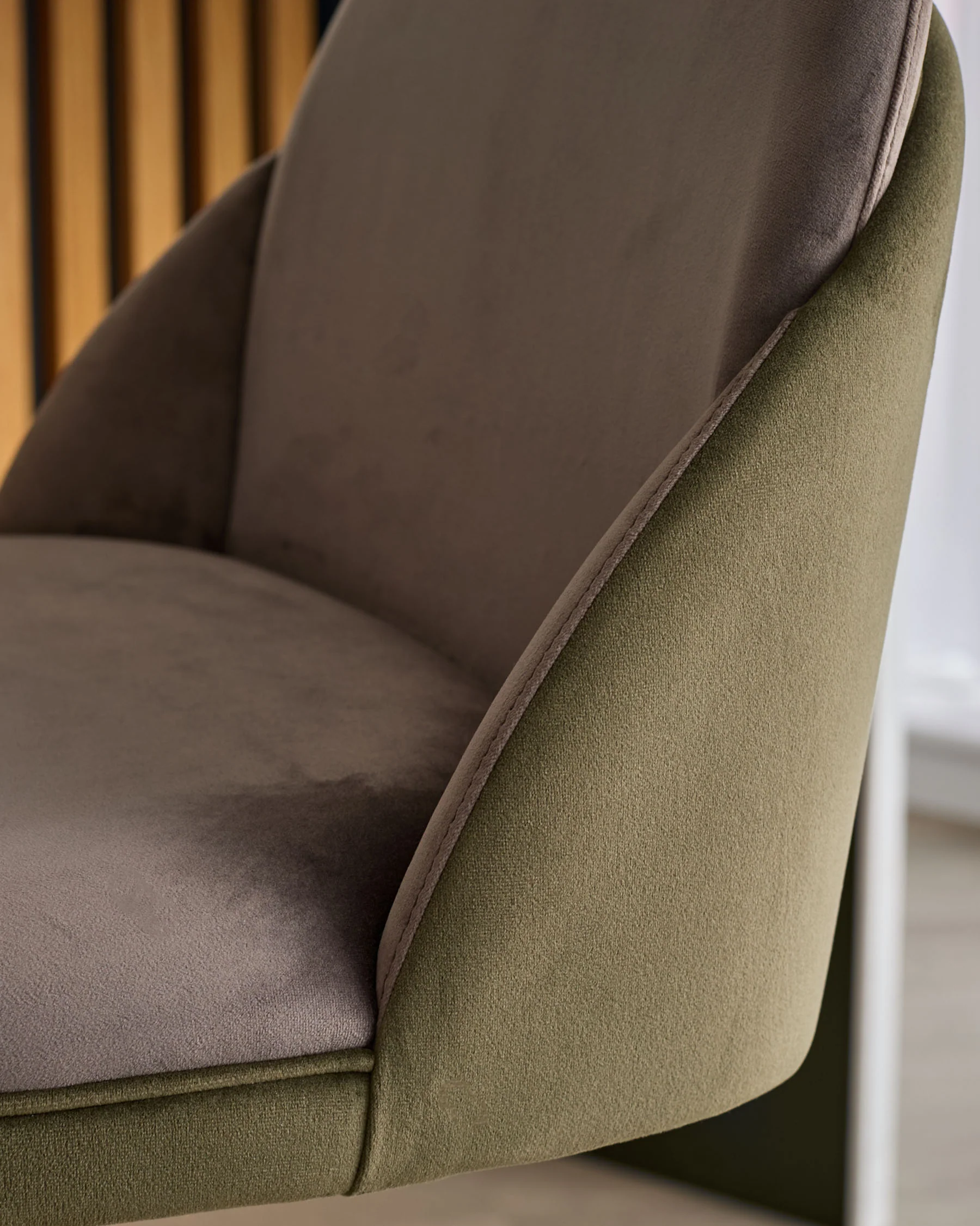 Myra olive green velvet and mocha velvet gas lift bar stool - Image 9