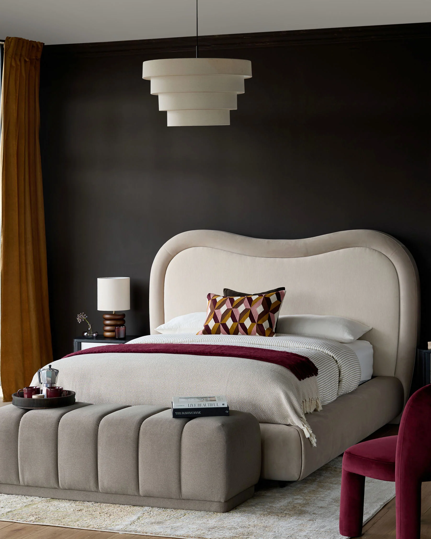 Naomi champagne velvet and natural chenille fabric king size ottoman storage bed - Image 8