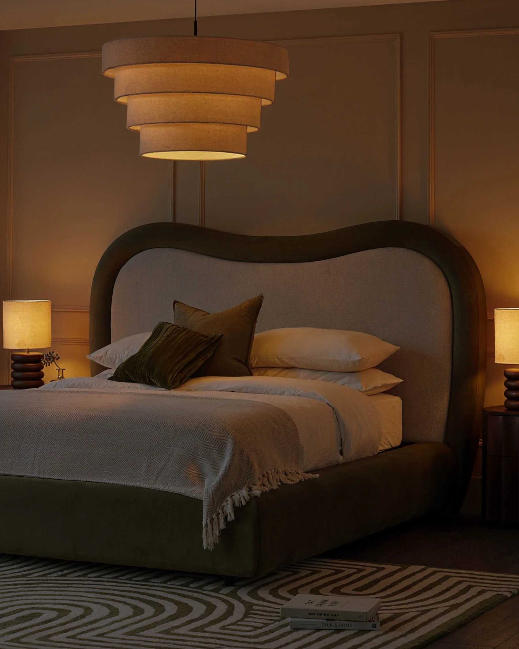 Naomi olive green velvet and natural dual tone fabric king size ottoman storage bed - Image 7