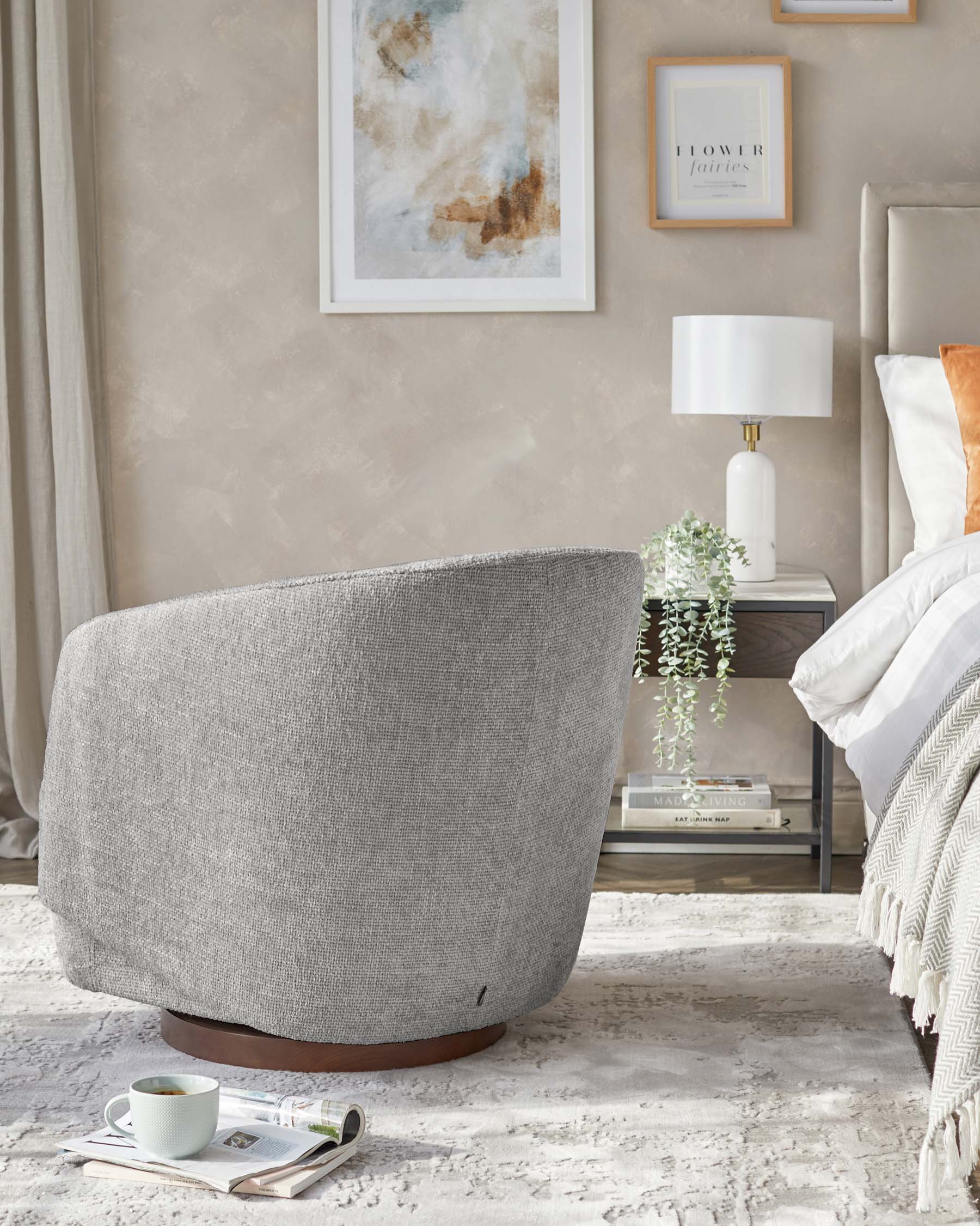 Natalia light grey chunky weave swivel accent chair - Image 3