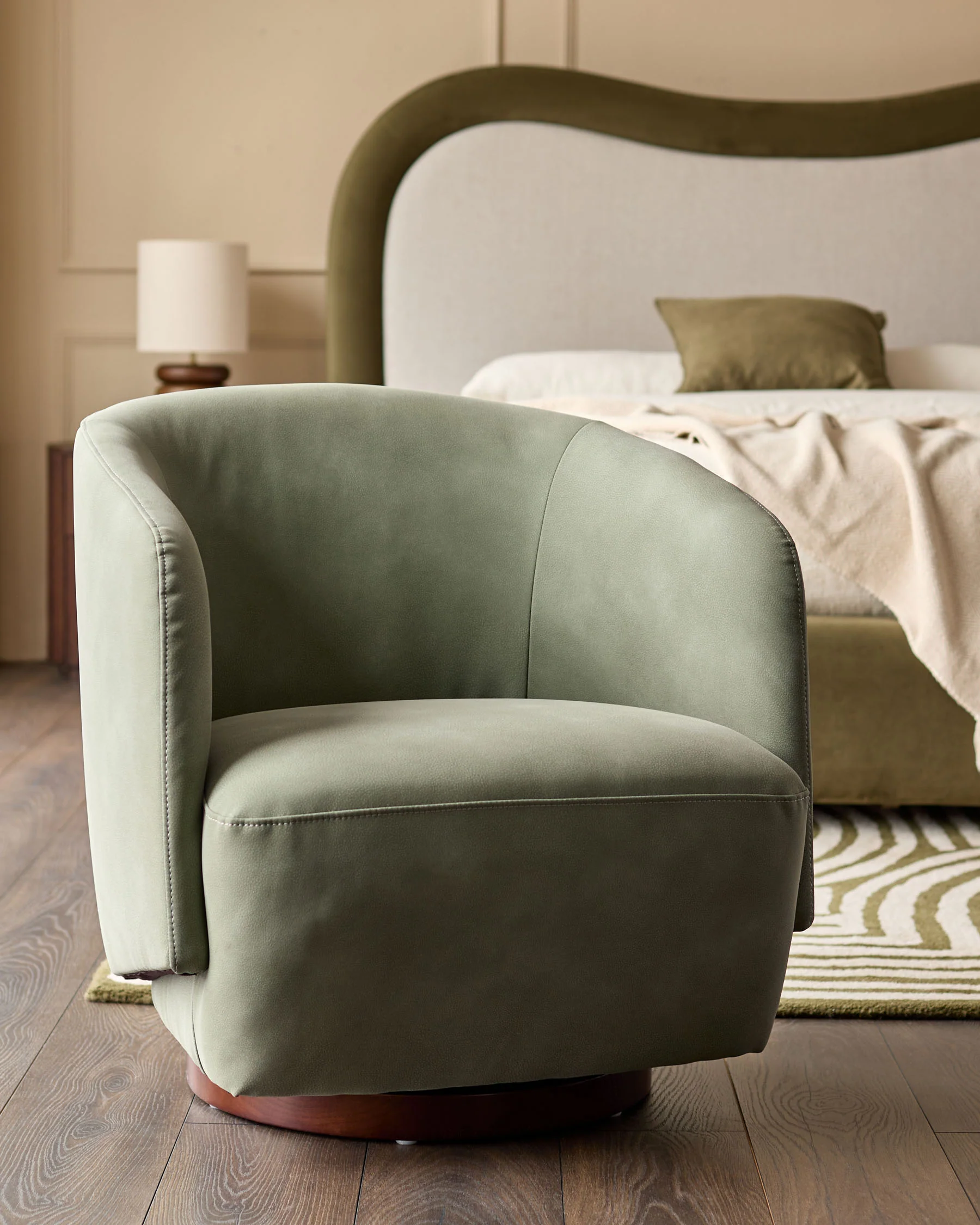 Natalia sage green faux leather swivel accent chair - Image 2