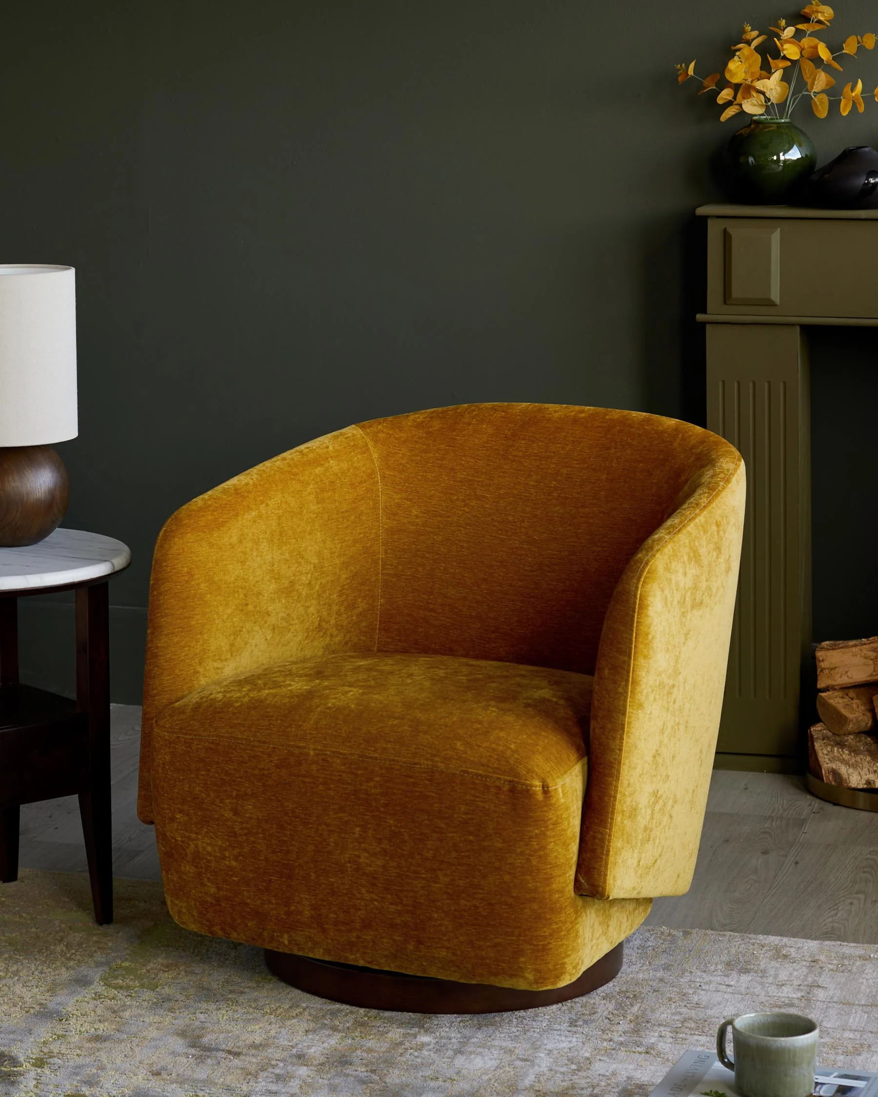 Natalia ochre chenille swivel accent chair - Image 5