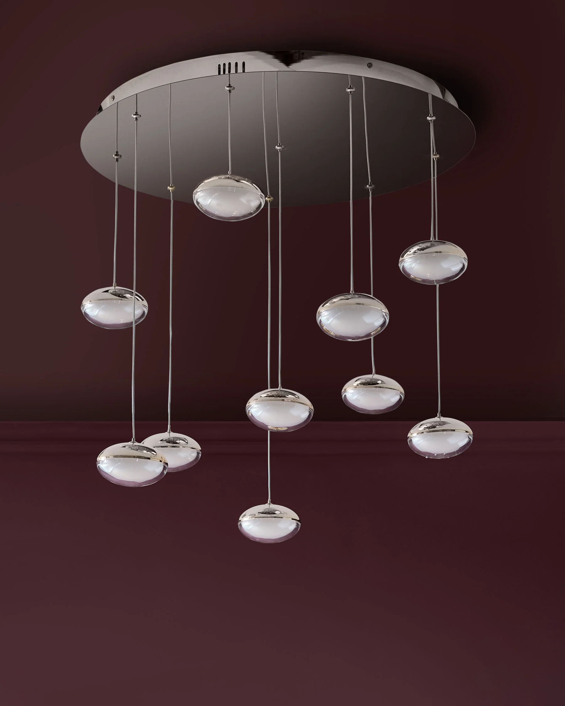 Nina silver chrome with clear glass LED adjustable 10 pendant light