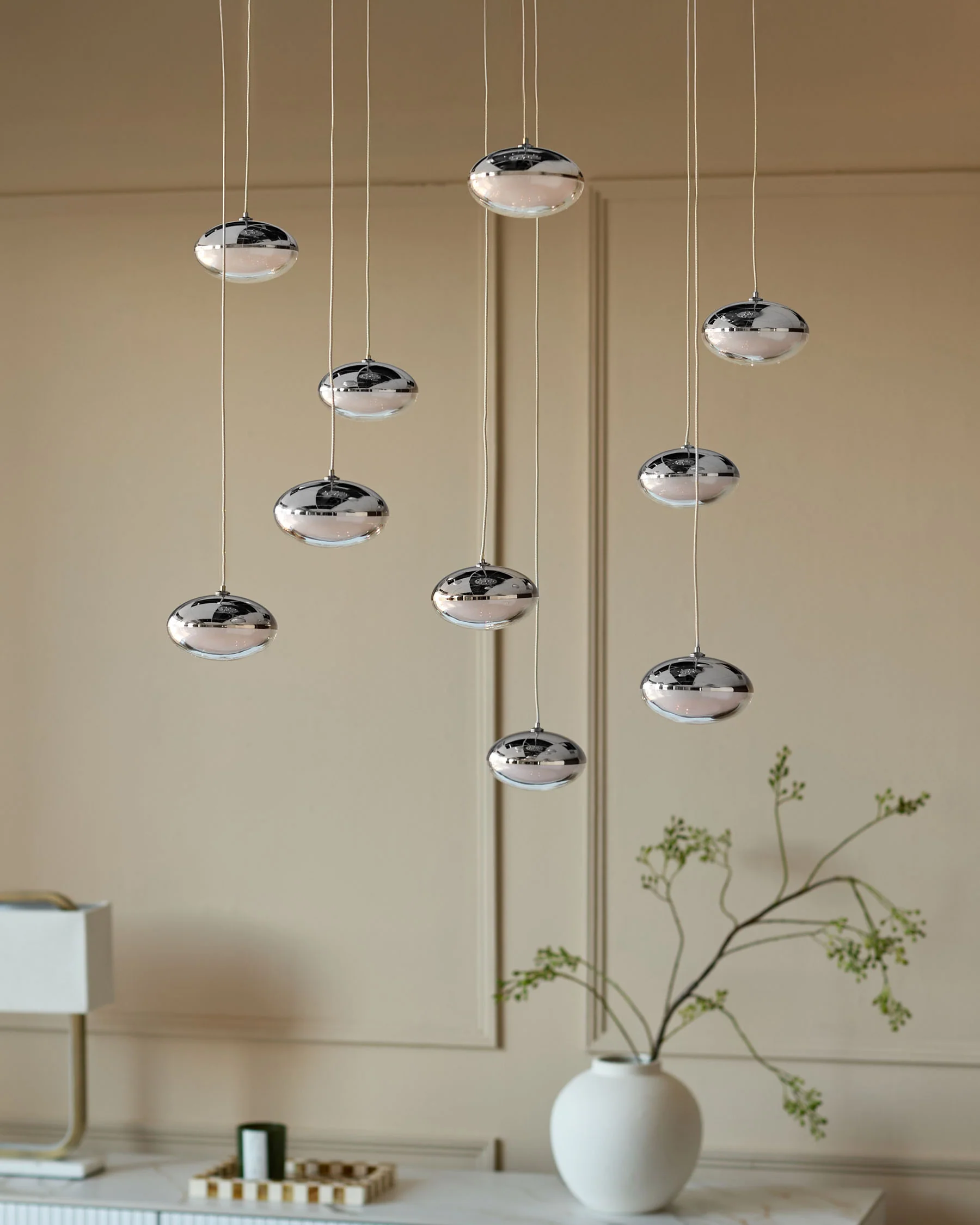 Nina silver chrome with clear glass LED adjustable 10 pendant light - Image 3