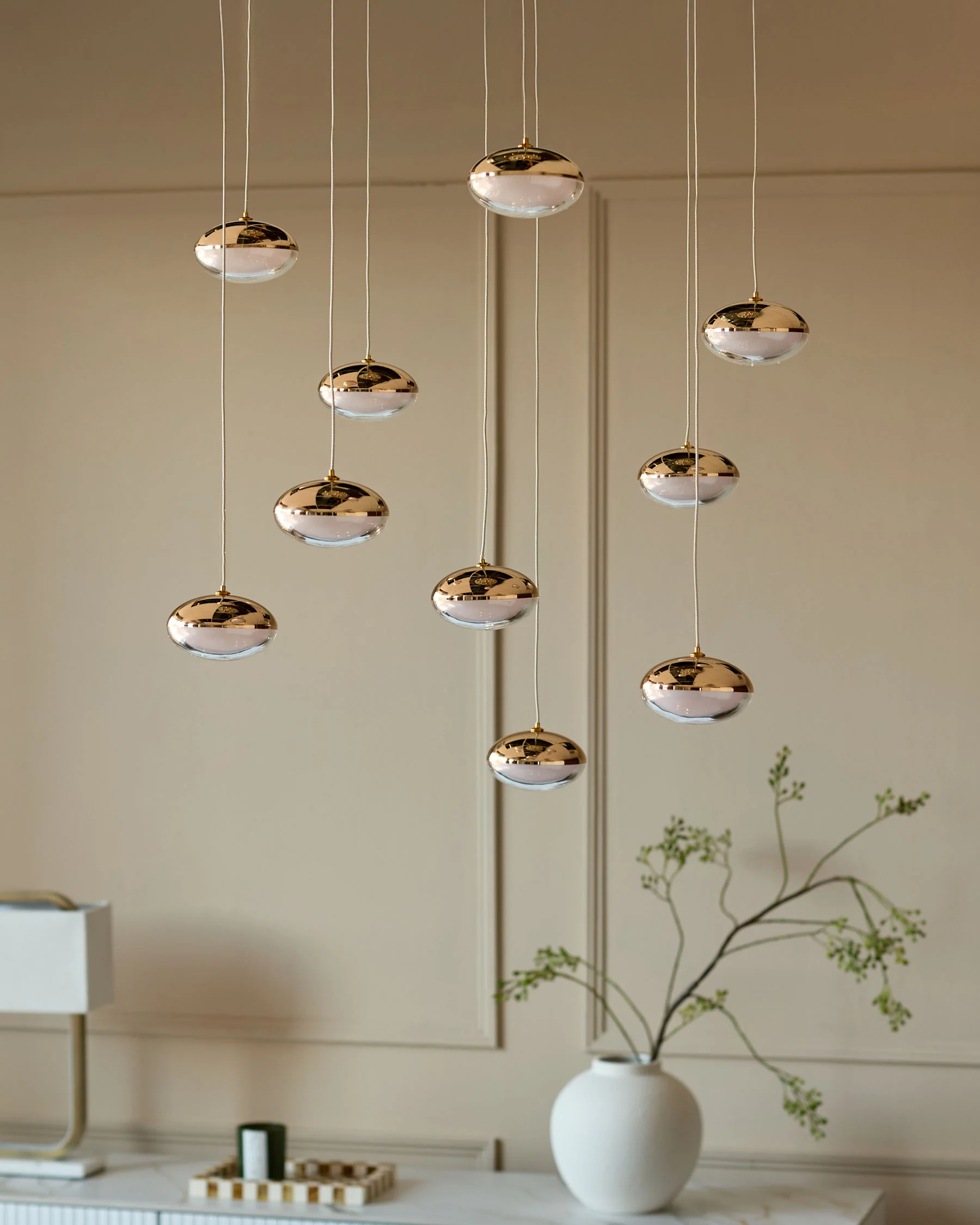 Nina soft gold with clear glass LED adjustable 10 pendant light - Image 3