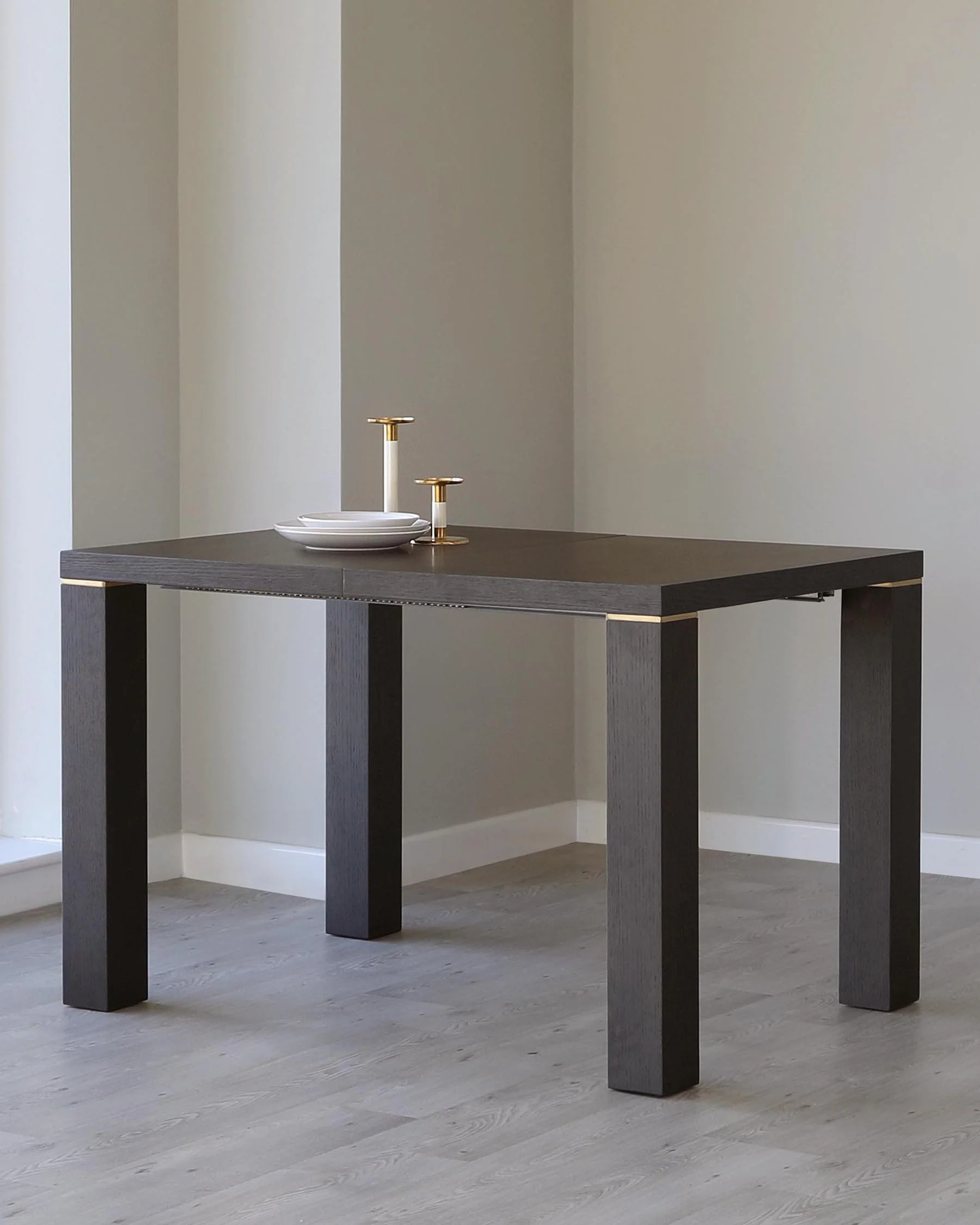 Nixon Dark Oak And Brass Extending 4 To 10 Seater Dining Table