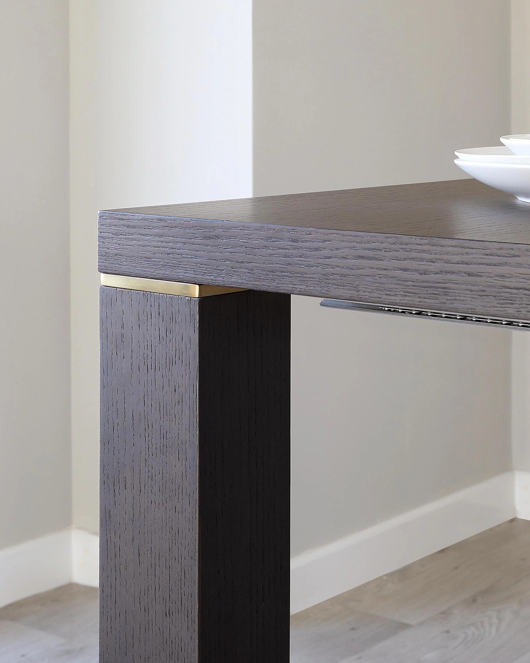 Nixon Dark Oak And Brass Extending 4 To 10 Seater Dining Table - Image 6