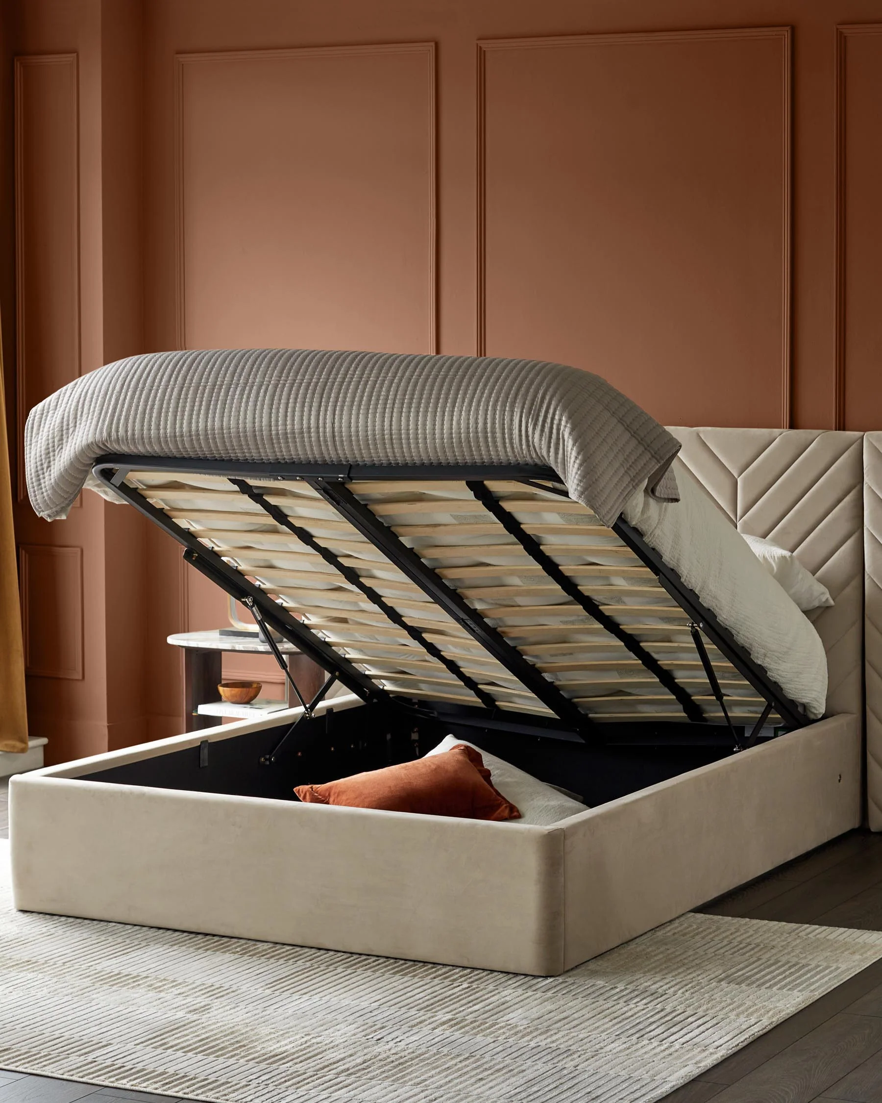 Octavia Luxe Champagne Velvet King Size Ottoman Storage Bed - Image 3
