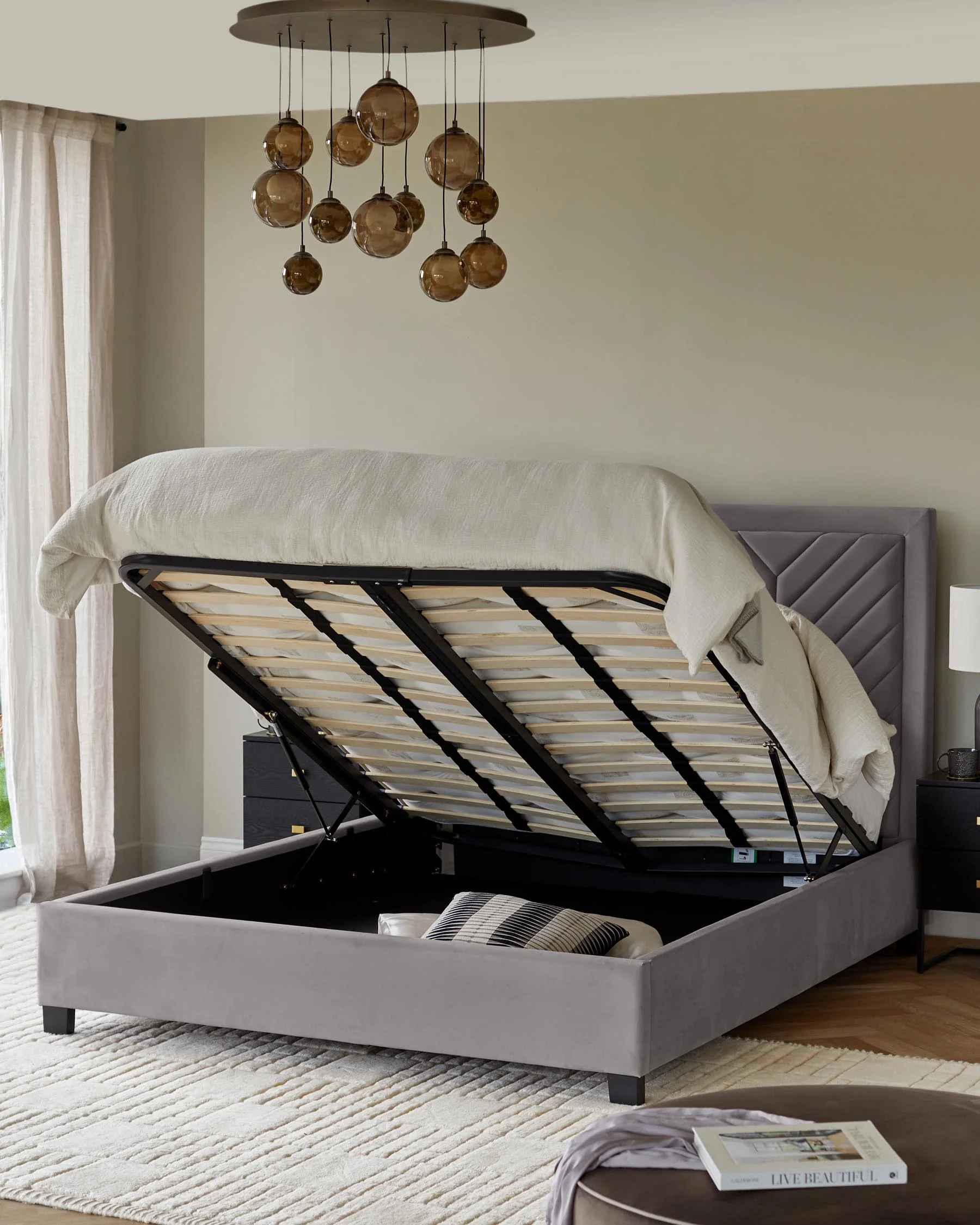 Octavia Grey Velvet Super King Size Ottoman Storage Bed - Image 3