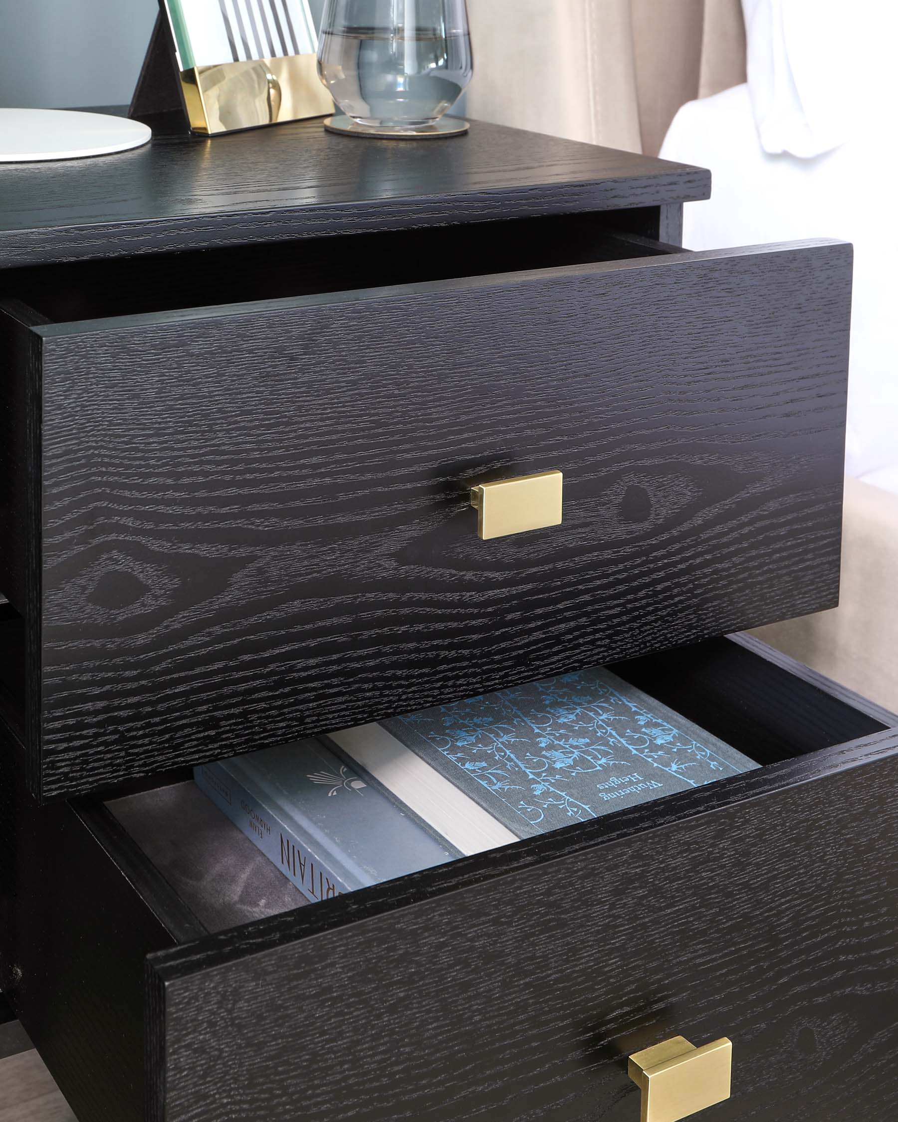 Odele Black Ash 2 Drawer Bedside Table - Image 3