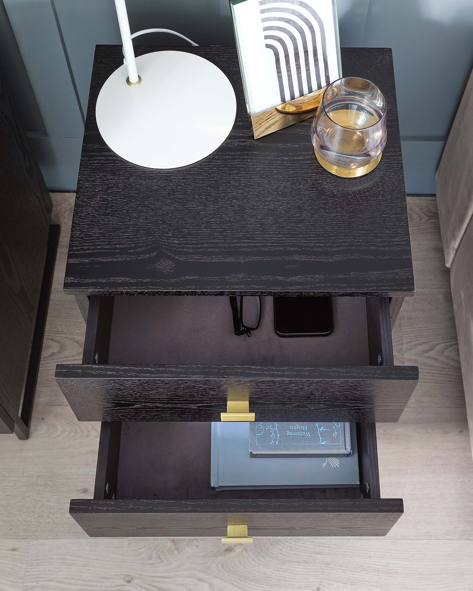 Odele Black Ash 2 Drawer Bedside Table - Image 6