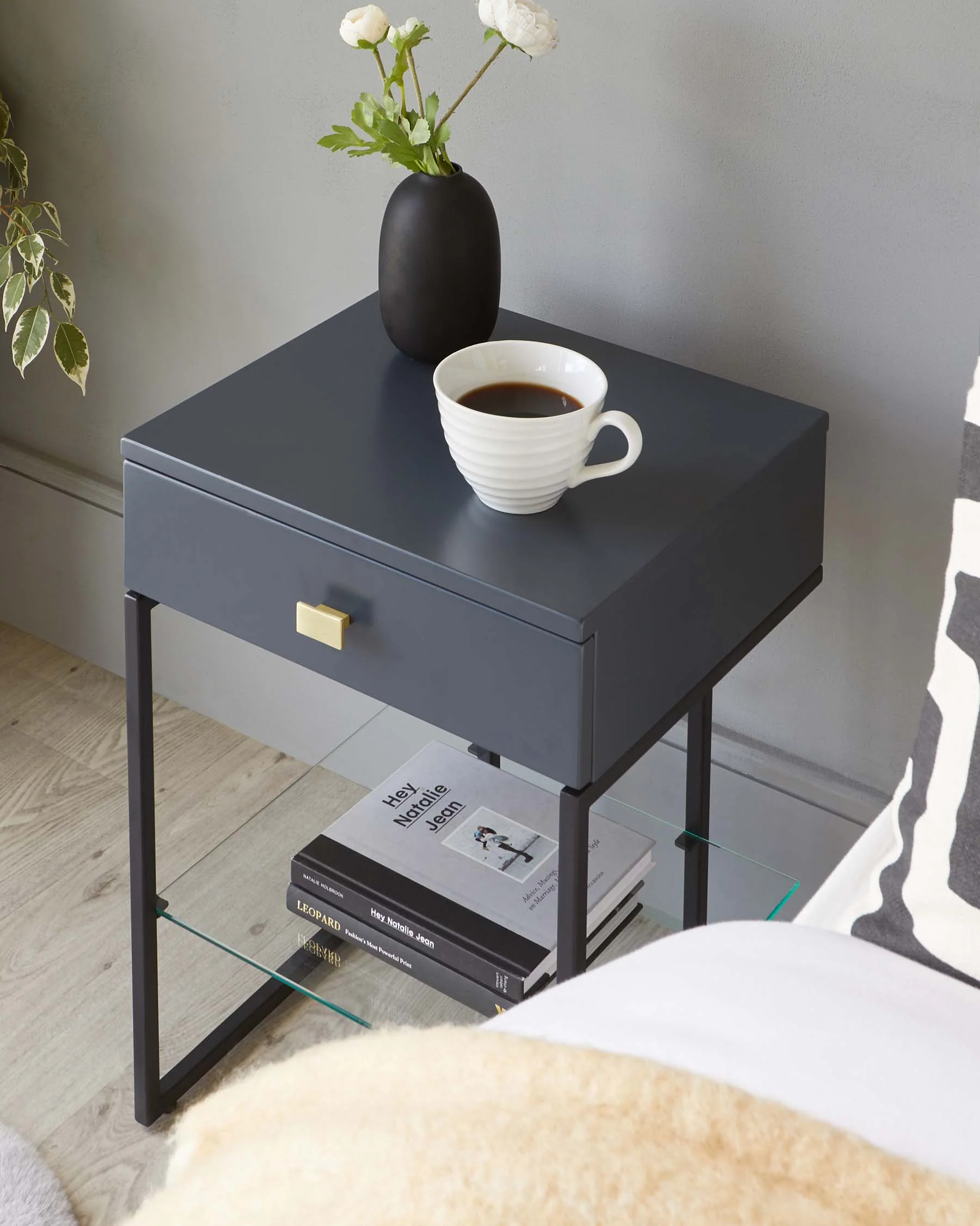 Odele Dark Grey Bedside Table - Image 4