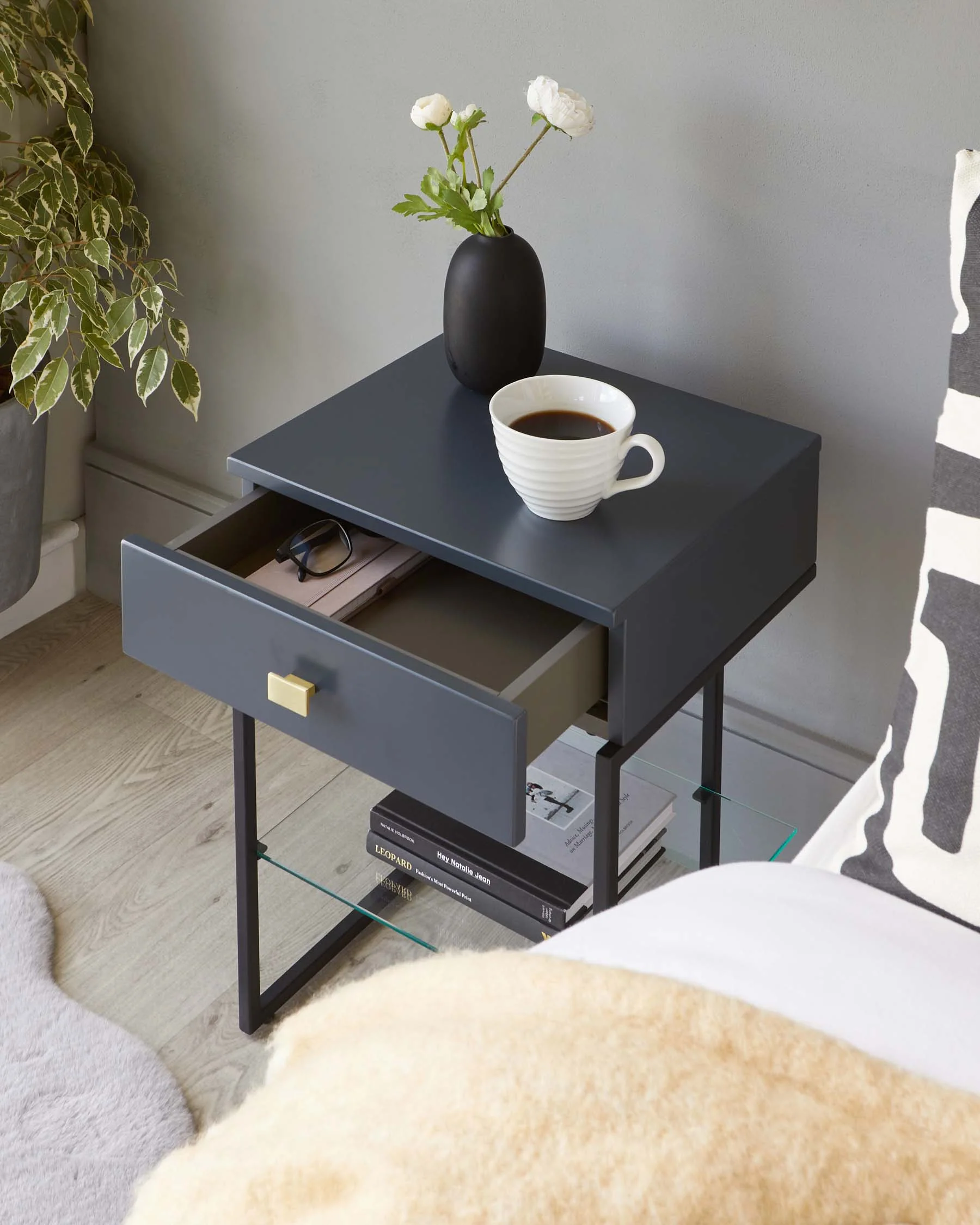 Odele Dark Grey Bedside Table - Image 5