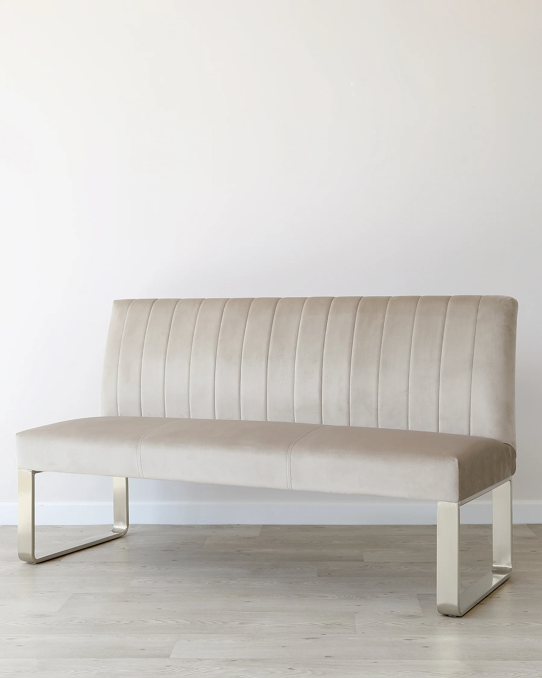 Ophelia champagne velvet 3 seater dining bench with backrest - Image 2