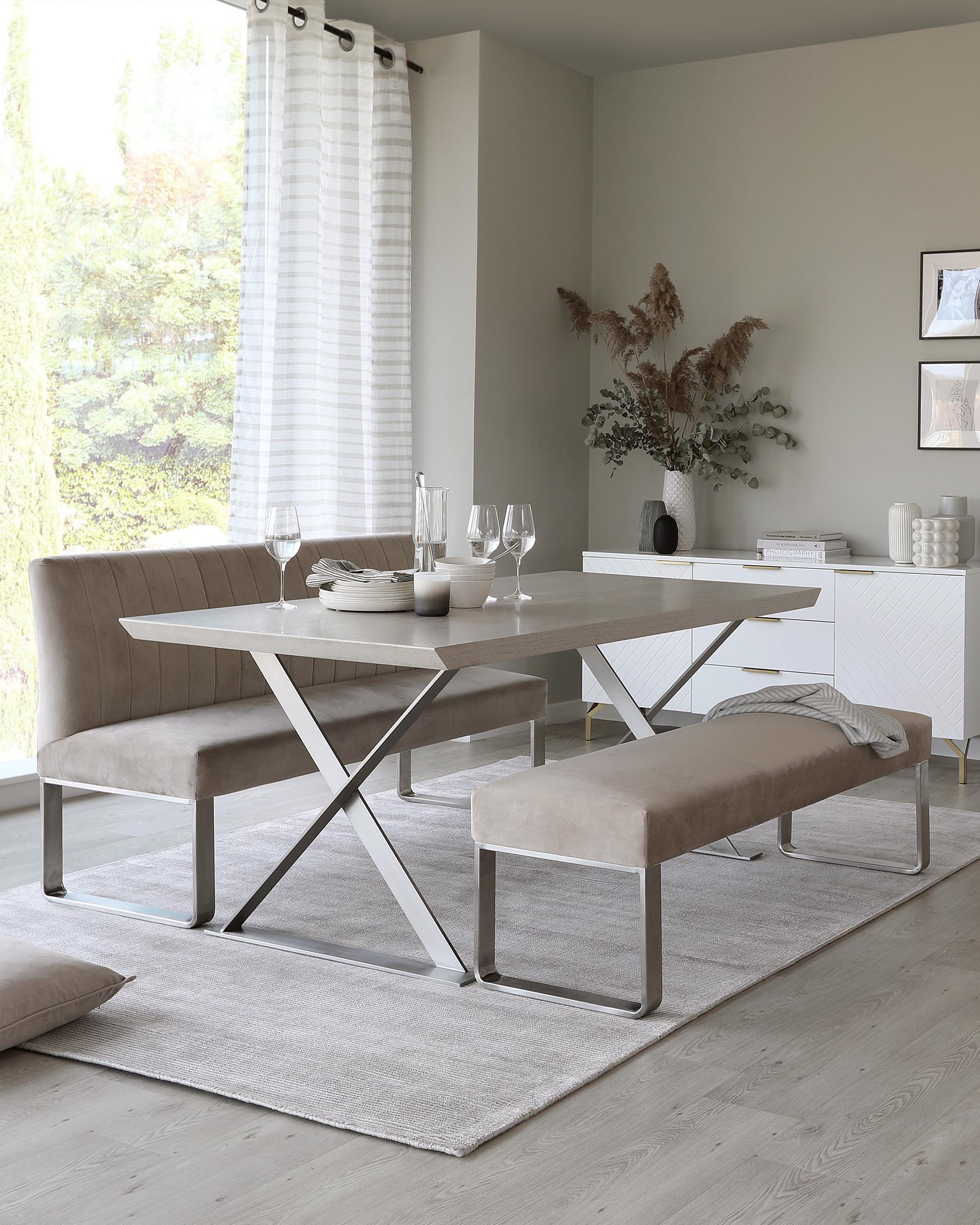 Ophelia champagne velvet 3 seater dining bench with backrest - Image 3