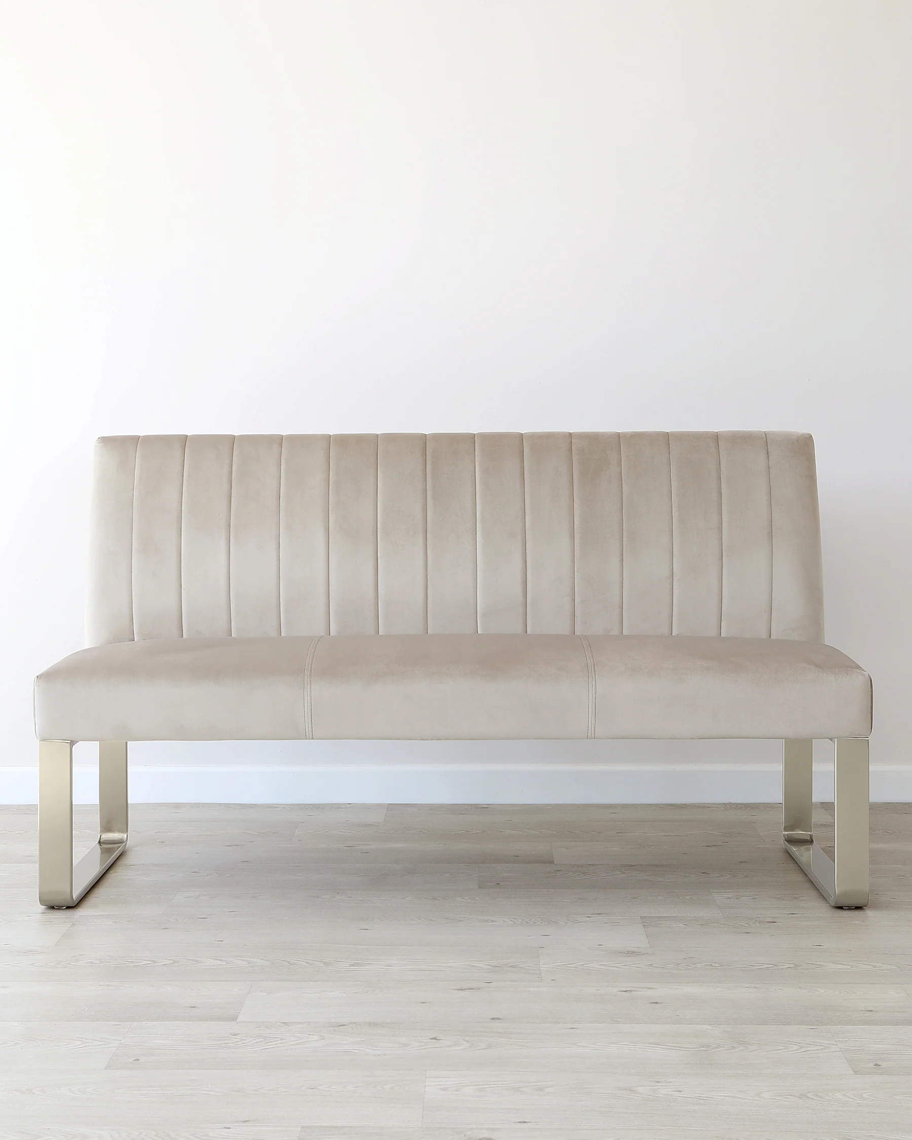 Ophelia champagne velvet 3 seater dining bench with backrest - Image 5