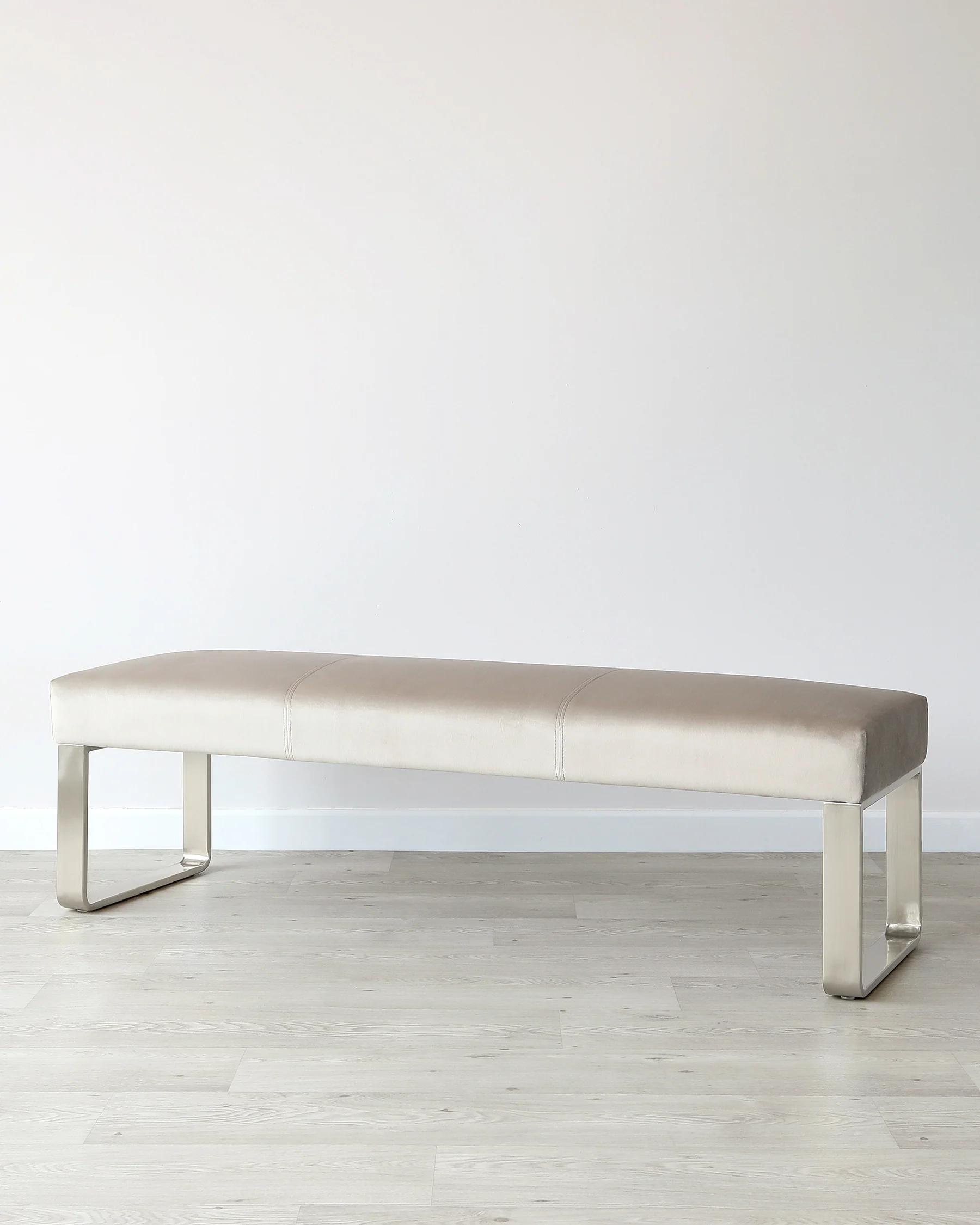Ophelia 3 Seater Champagne Velvet & Stainless Steel Bench Without Backrest - Image 2