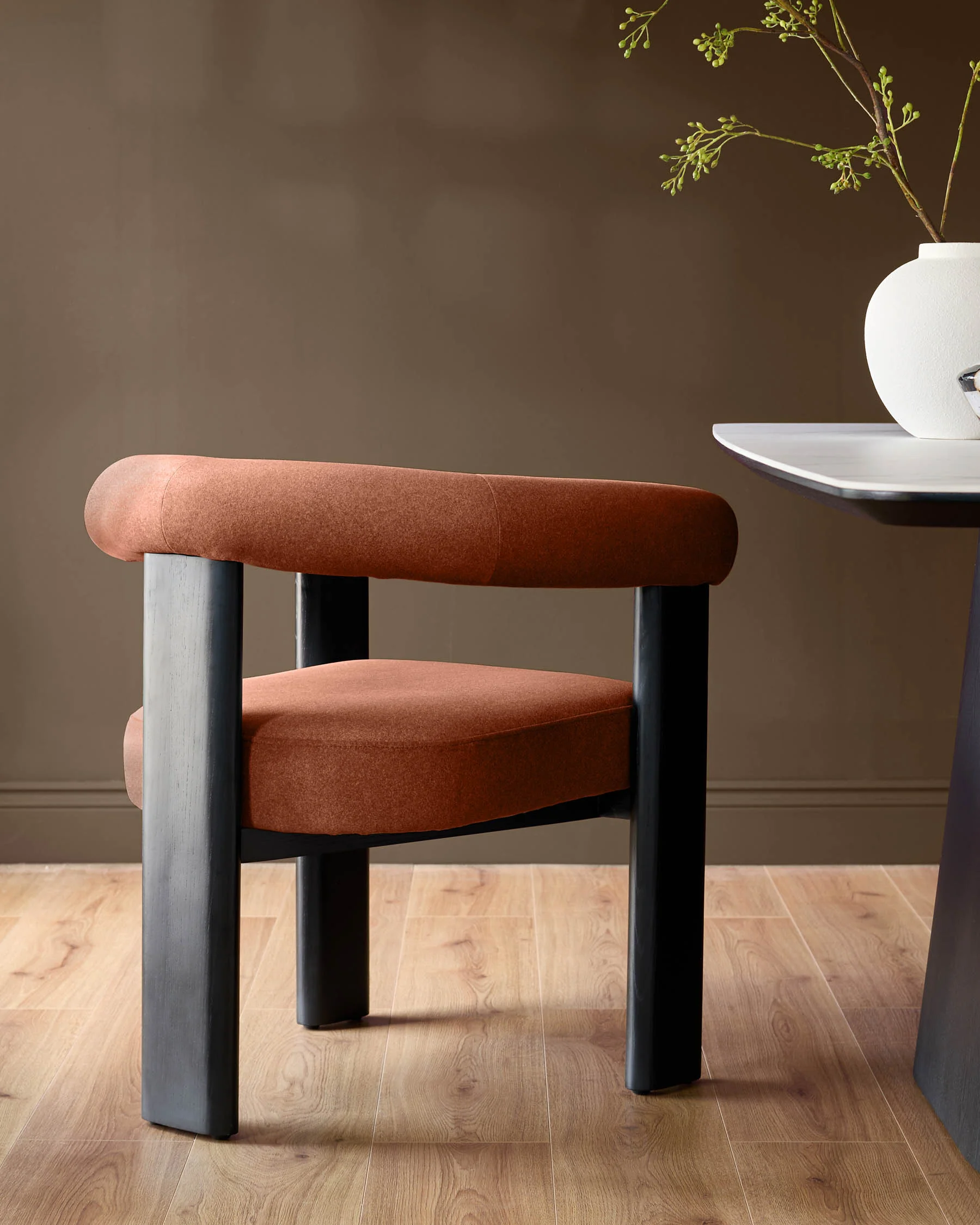 Orion toffee red plush fabric dining chair - Image 2