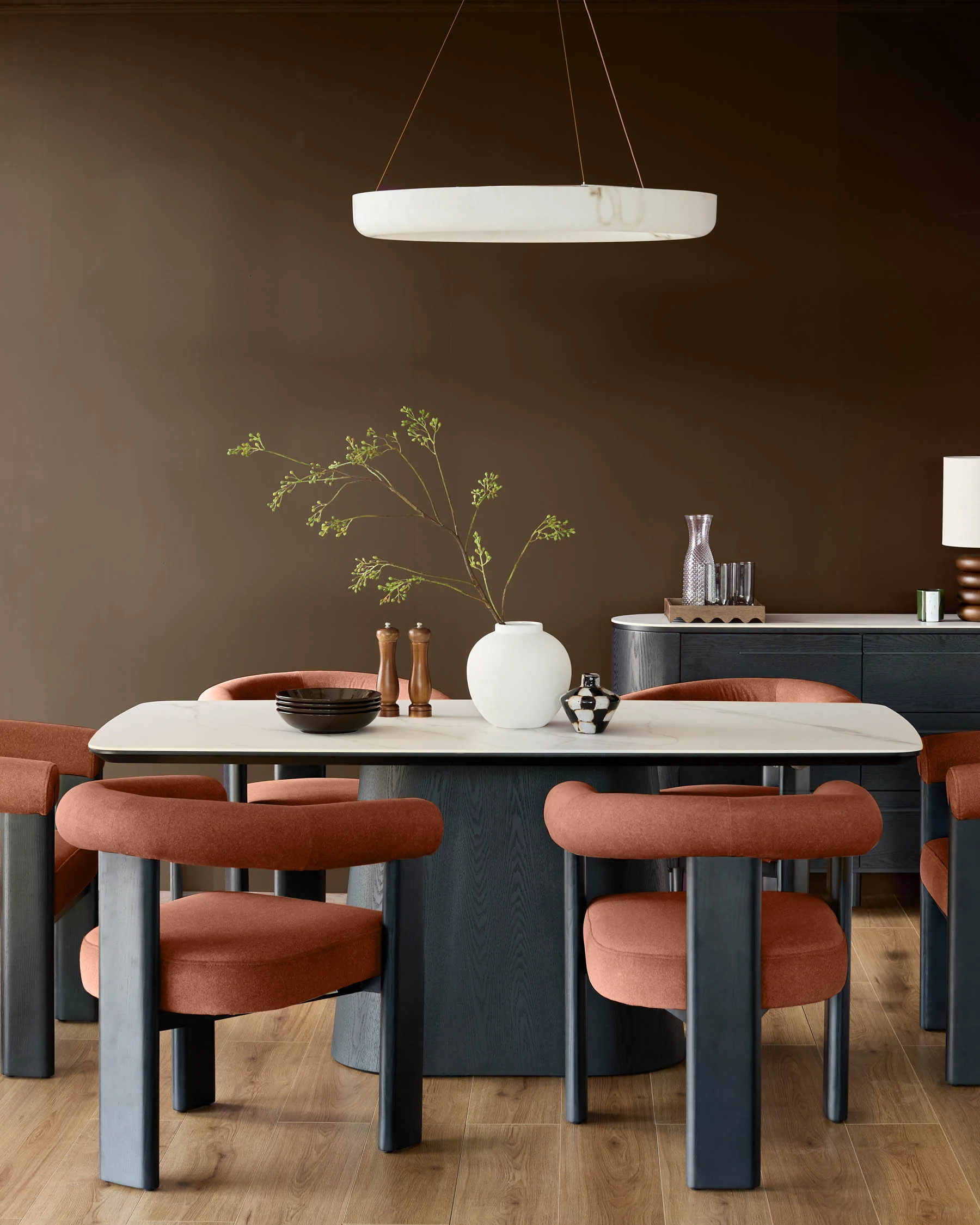 Orion toffee red plush fabric dining chair - Image 3