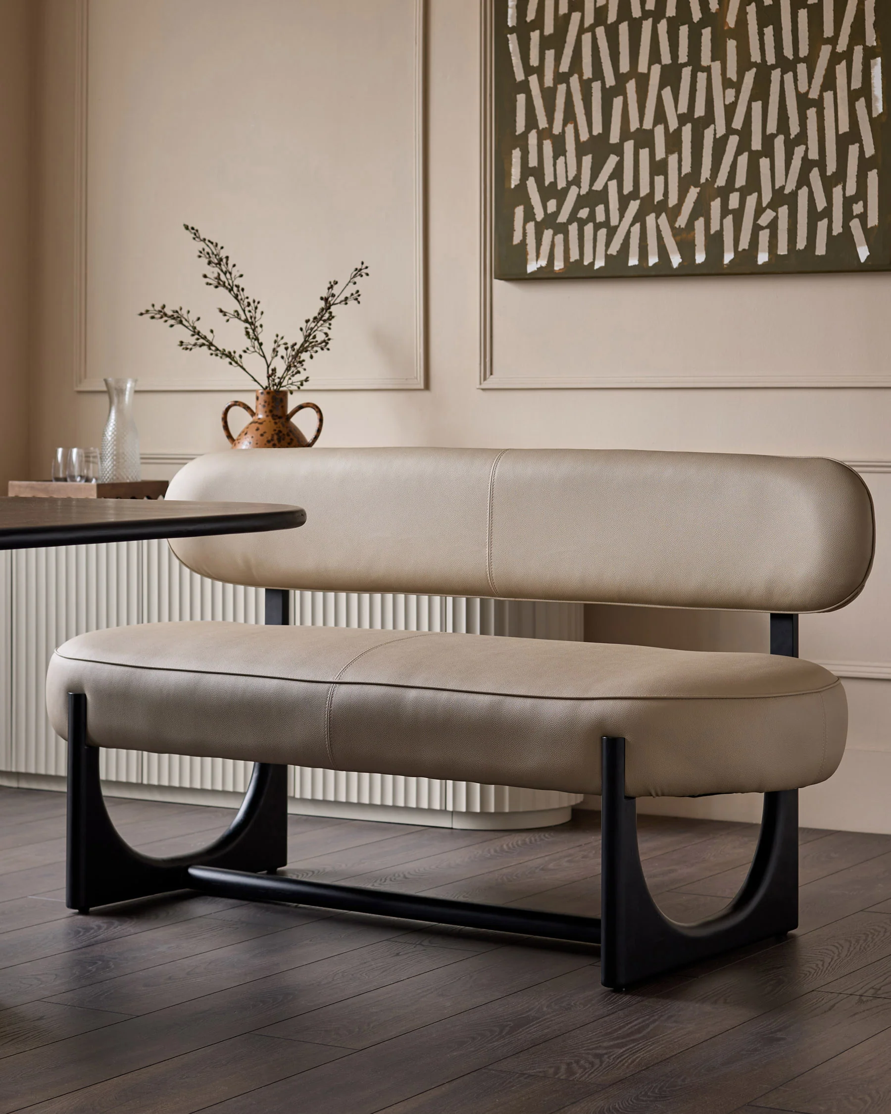 Orlan natural faux leather 3 seater dining bench with backrest - Image 3