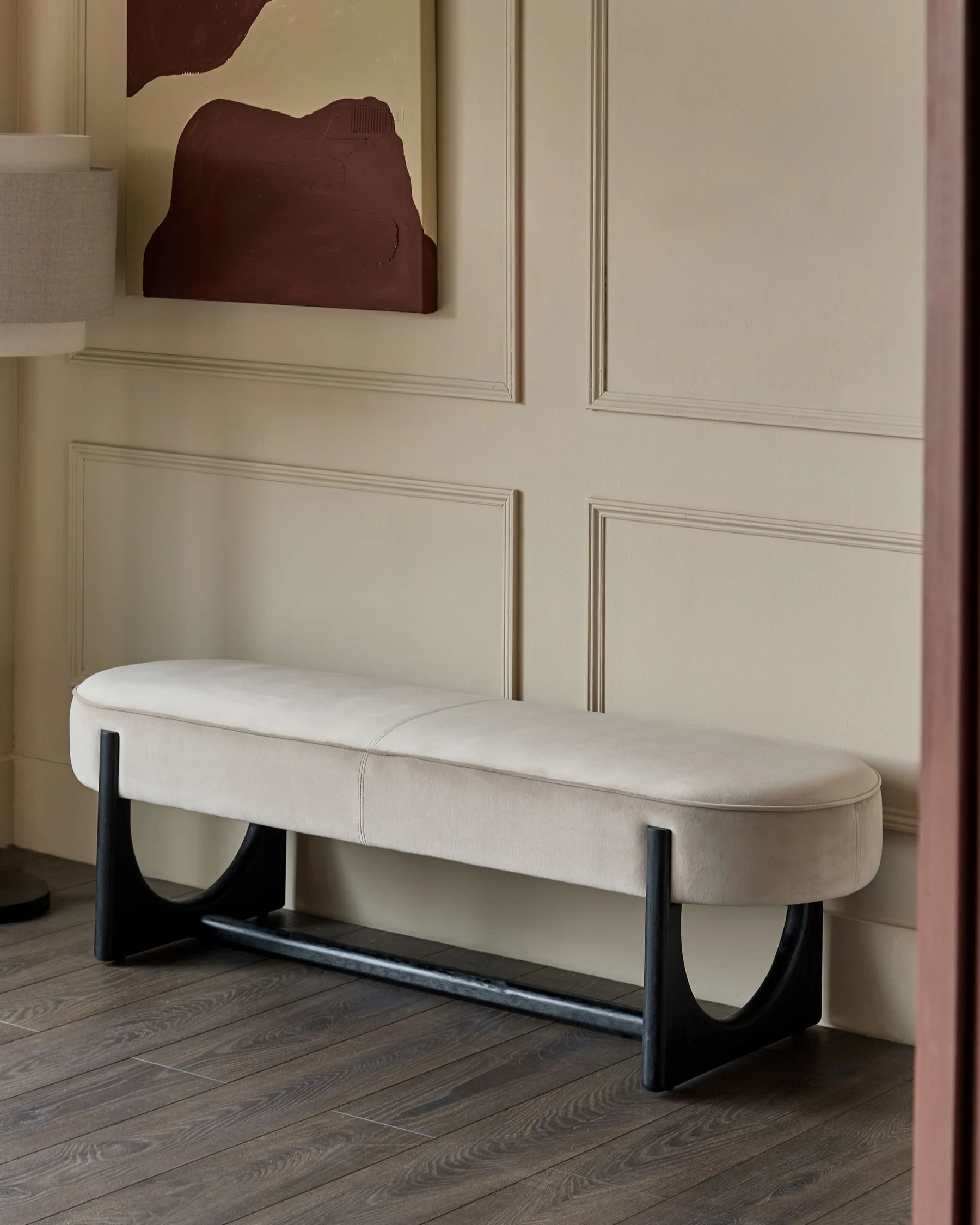 Orlan champagne velvet 3 seater bench without backrest