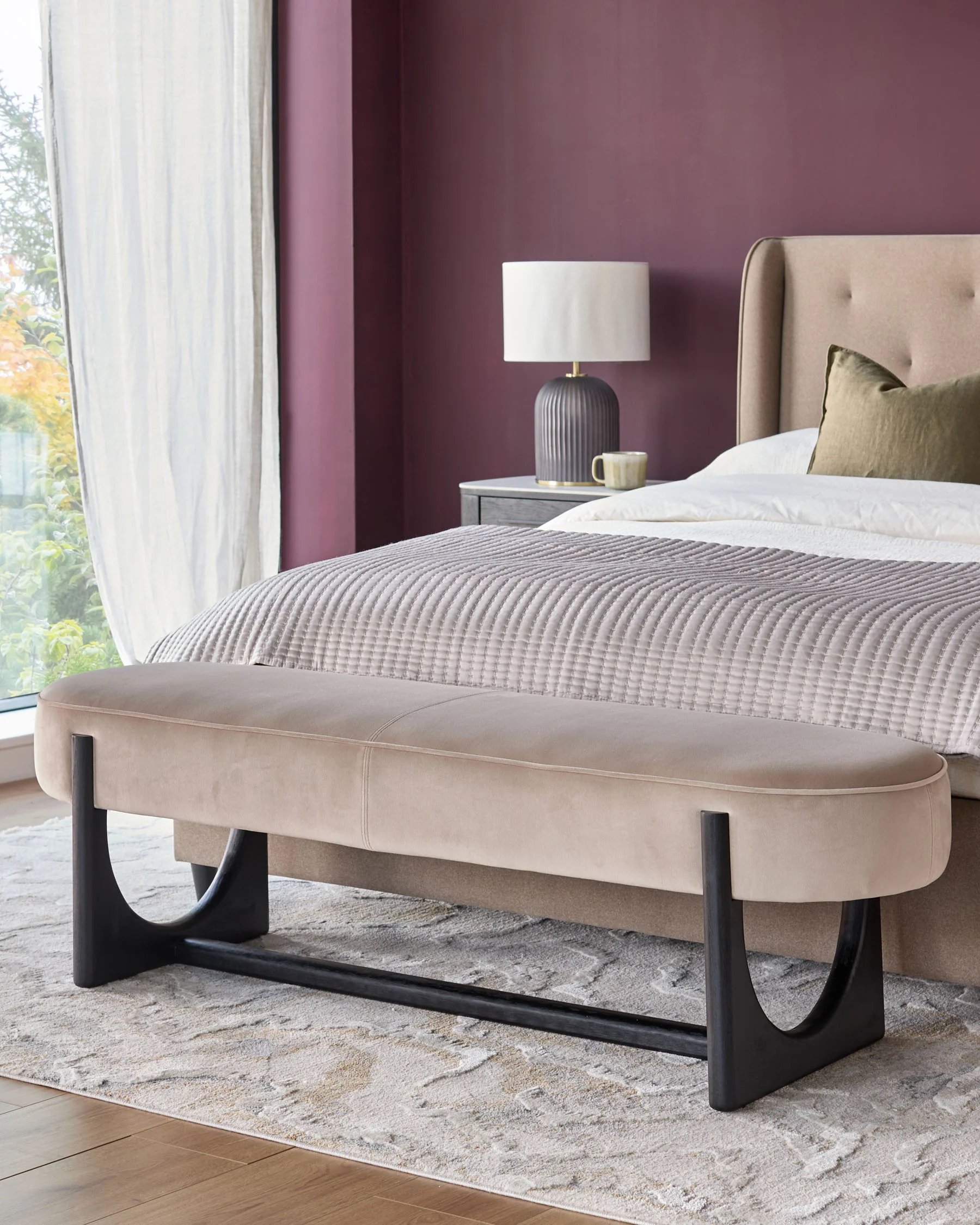 Orlan champagne velvet 3 seater bench without backrest - Image 3