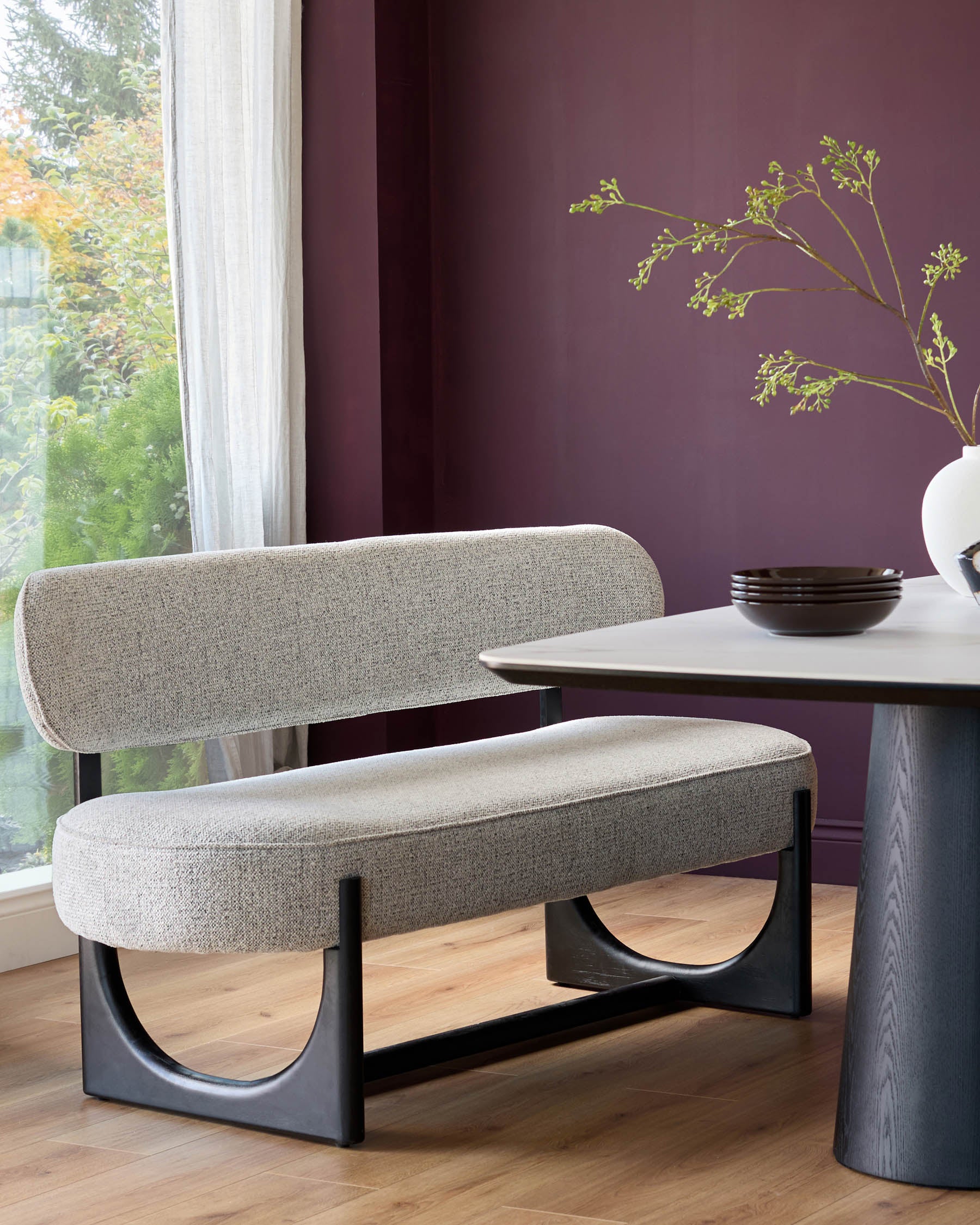 Orlan grey fabric 3 seater dining bench