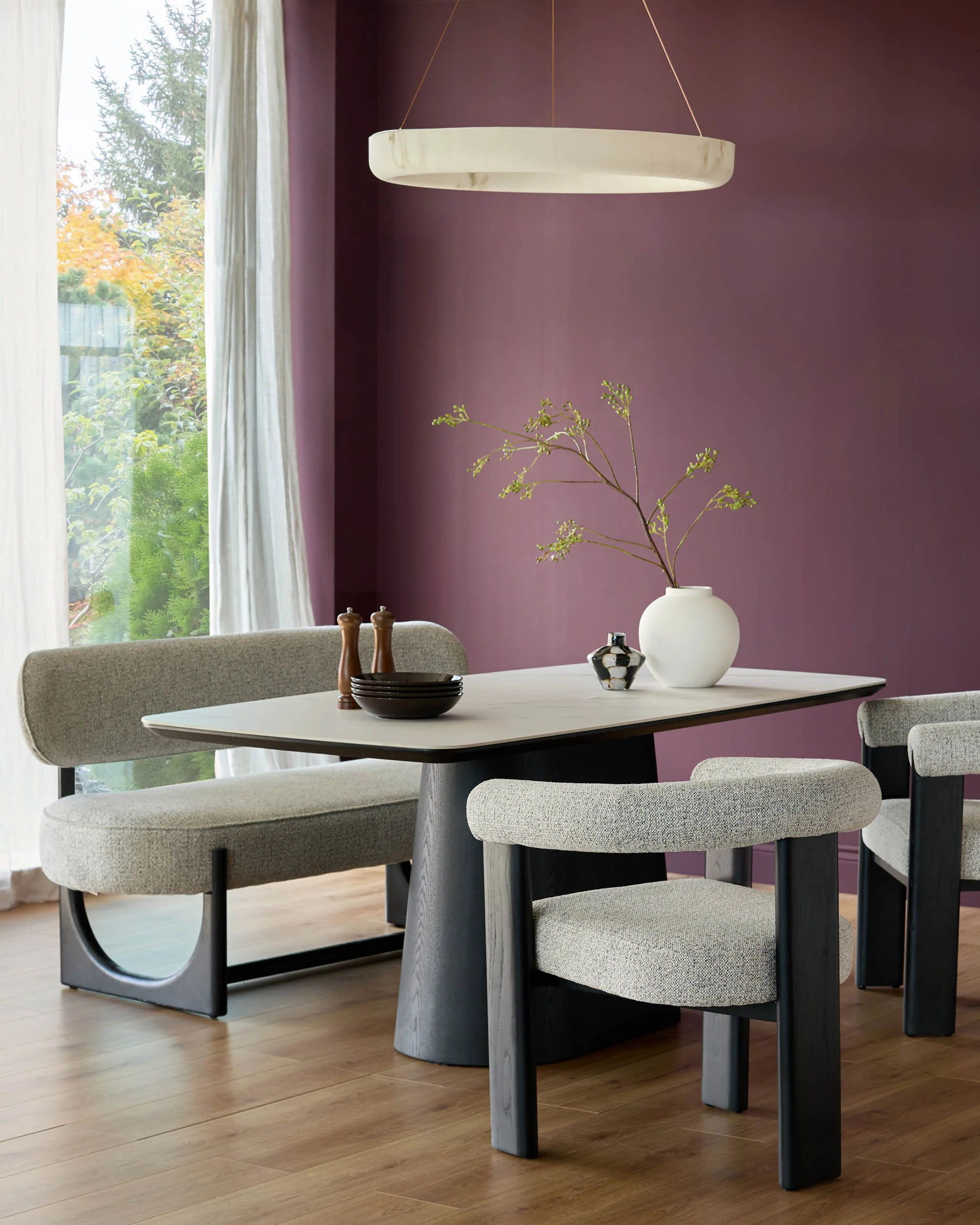 Orlan grey fabric 3 seater dining bench - Image 3